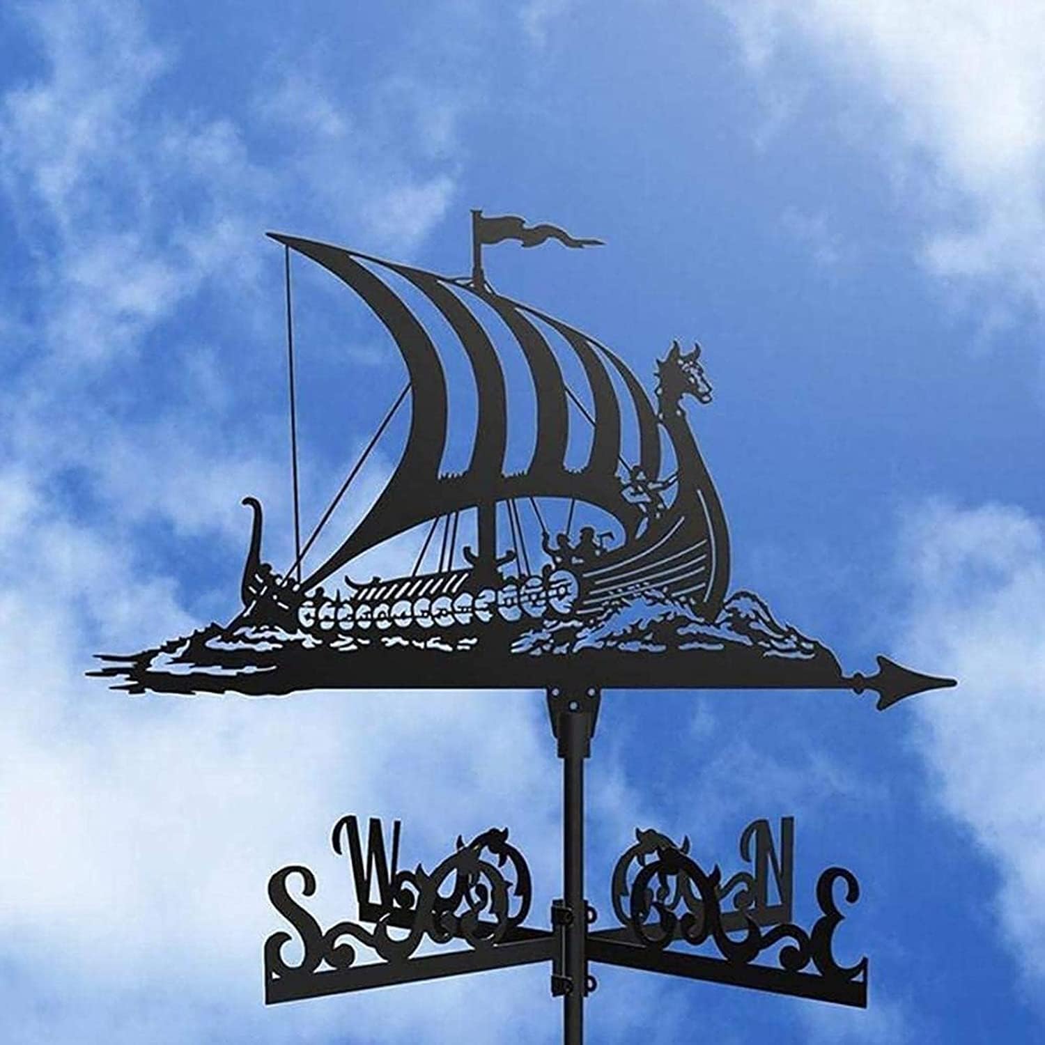 Veleta meteorológica, velero acorazado marinos dragón en forma de dragón de acero inoxidable, escena de granja retro, estaca decorativa de jardín