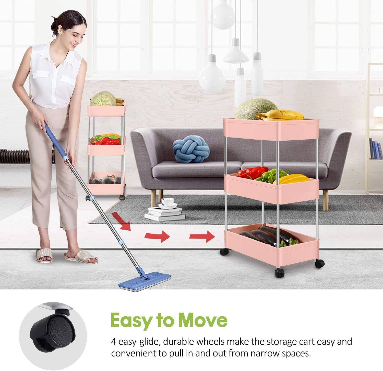 Carrito de almacenamiento con ruedas para baño con ruedas, carrito de cocina, organizador de lavandería móvil, estantes para organizadores de
