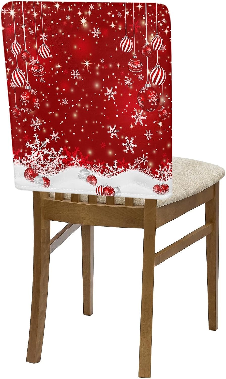 Meet 1998 Juego de 6 fundas de silla de Navidad con respaldo rojo, protector de silla de bolas de Navidad elásticas para cocina, hotel, extraíble,