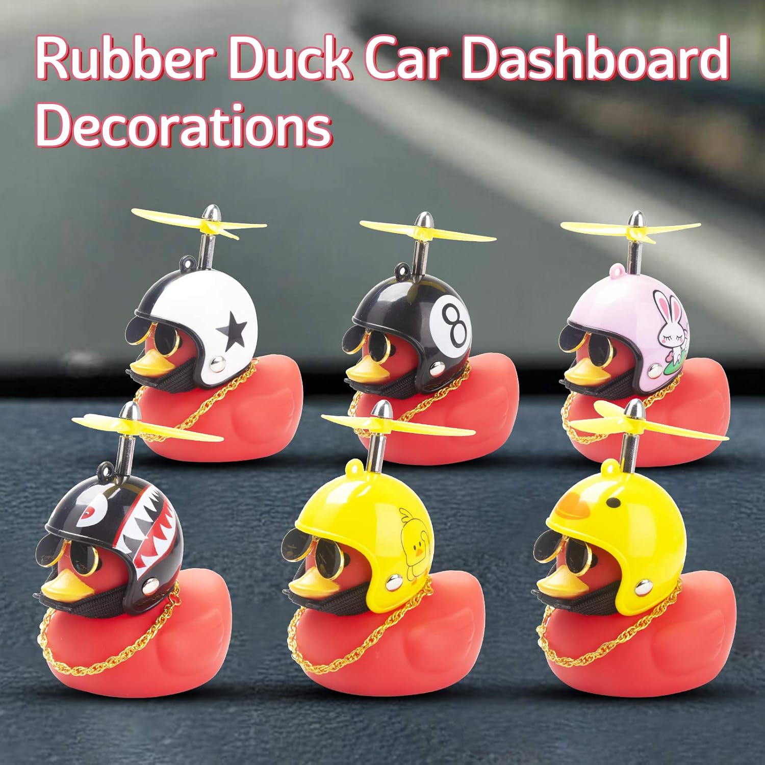 wonuu Adornos de pato de goma para decoración de automóvil, decoraciones de tablero de automóvil, gafas geniales de pato con casco de hélice
