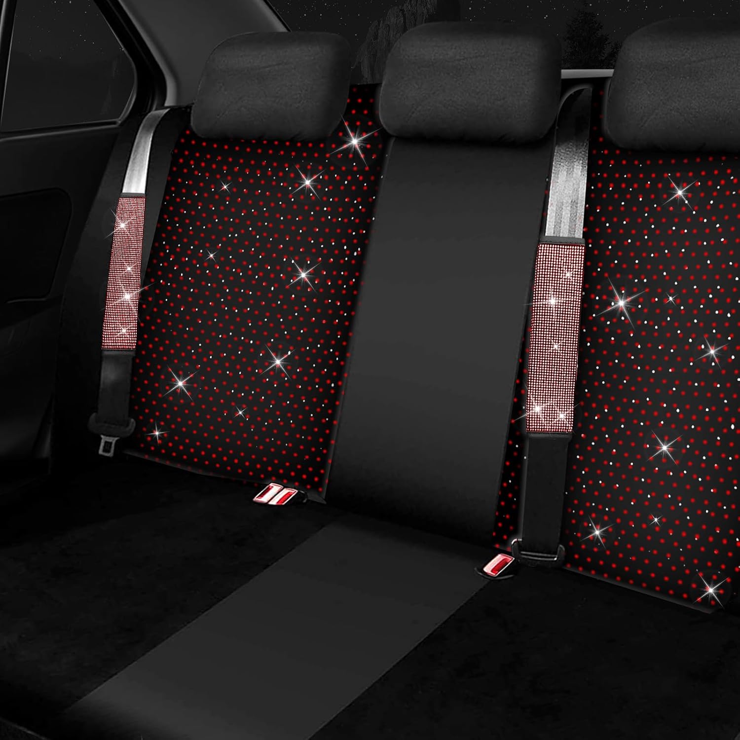 Juego de 17 fundas brillantes para asiento de automóvil, accesorios de diamantes de imitación para volante, fundas de terciopelo brillante