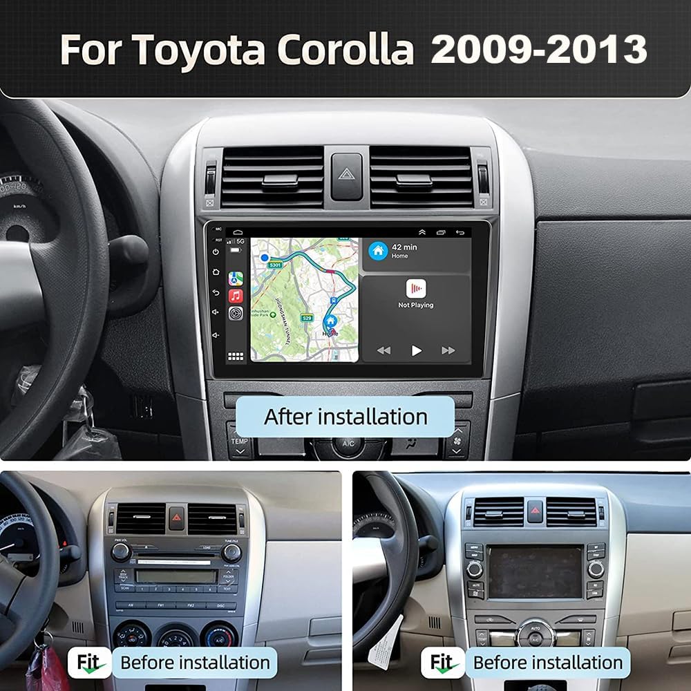 Android 13.0 Reproductor de radio estéreo para automóvil Toyot-a Corolla 2009-2013 2 GB (RAM)+32 GB (ROM) Pantalla táctil de 9 pulgadas Receptor de