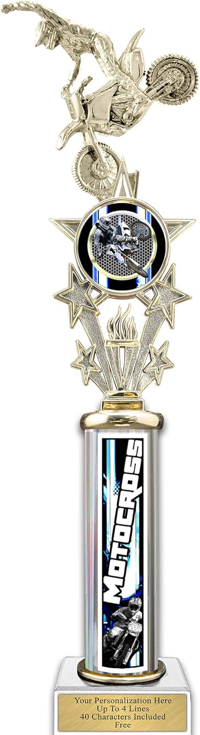 Trophy Deals – Trofeo de columna de flauta plateada de 16 pulgadas, trofeos de motocross personalizados con grabado personalizado, WW111CS-MXAMB