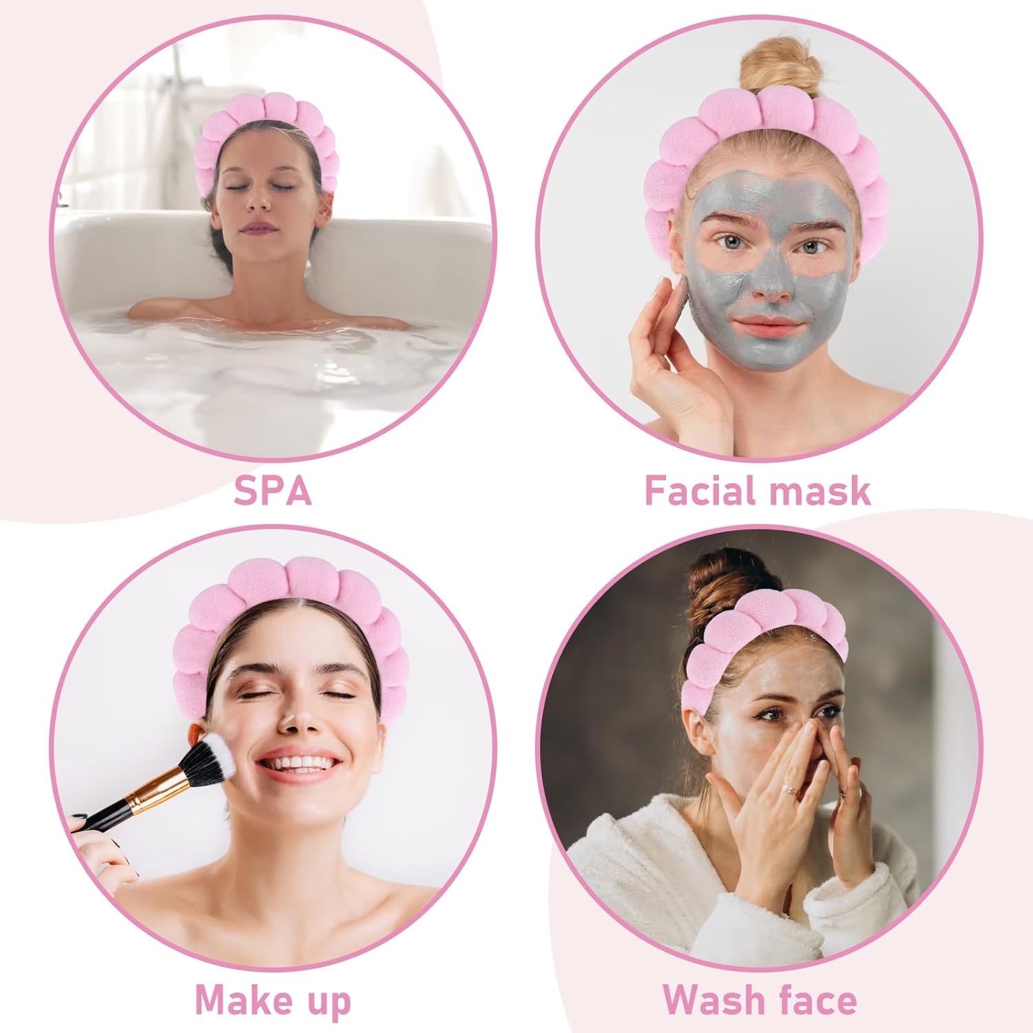 Juego de muñequeras de spa para mujer, para el cuidado de la piel, para el cuidado de la piel, tela de rizo suave con burbujas, acolchadas,