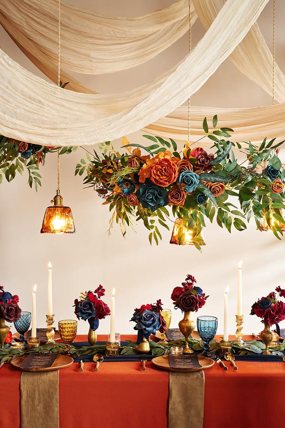 Ling’s Moment Guirnalda de flores, eucalipto y rosa de 6 pies, decoración de mesa de novia para recepción de boda, guirnalda floral artificial para