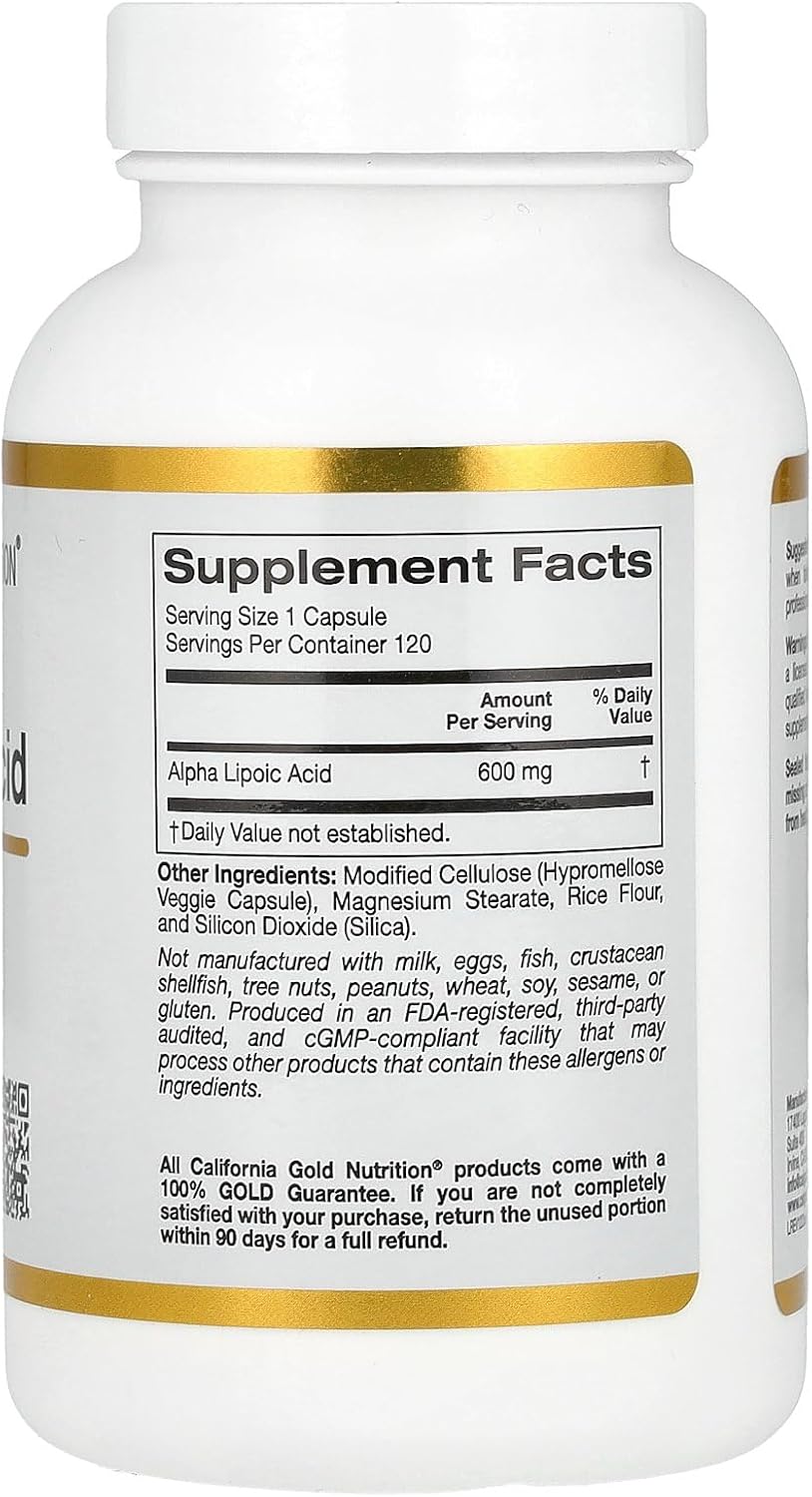 California Gold Nutrition Ácido alfa lipoico, 600 mg, 120 cápsulas vegetales