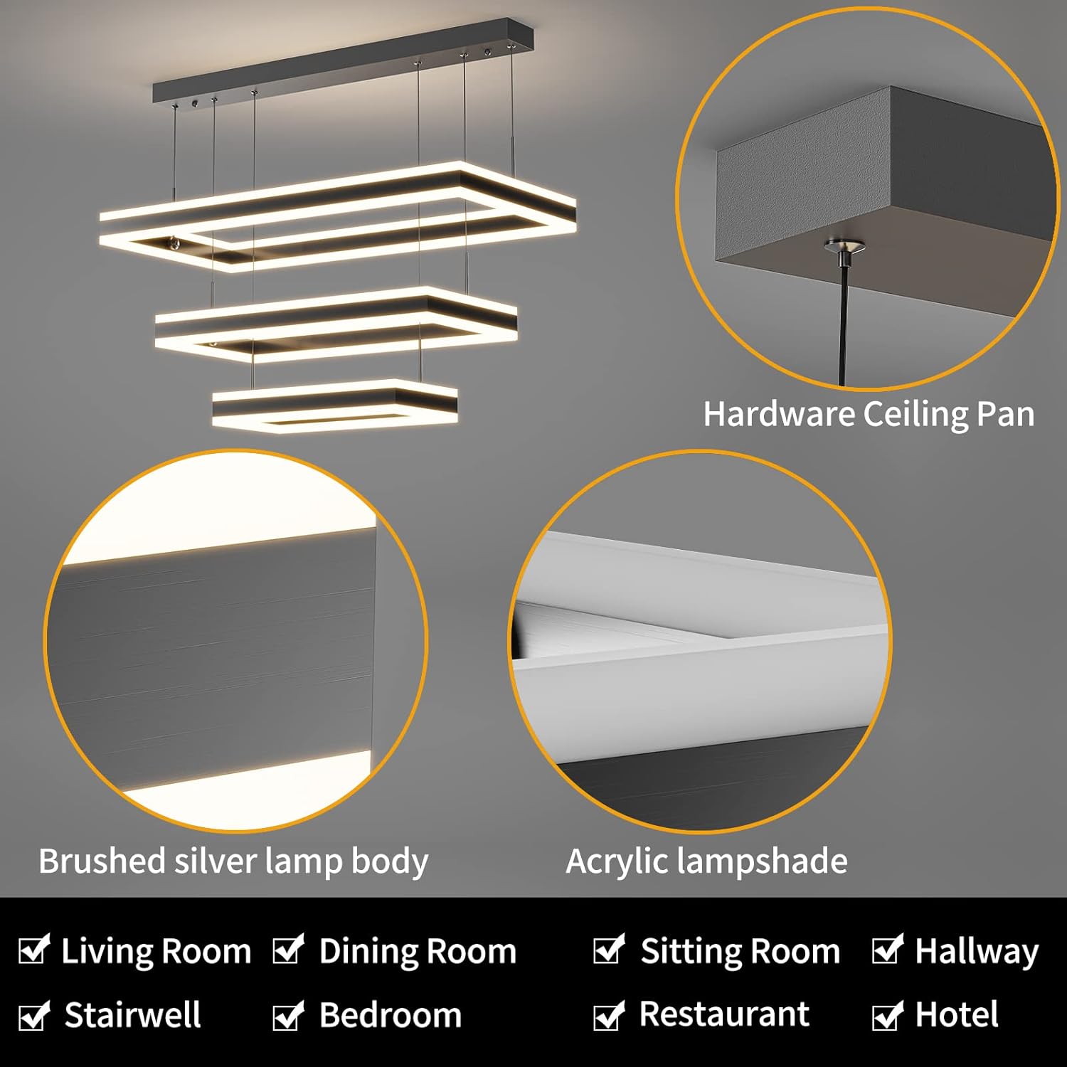 Lámpara colgante de techo moderna, lámpara LED con control remoto regulable de 3 modos de color y brillo, luces colgantes antiparpadeo, lámpara de
