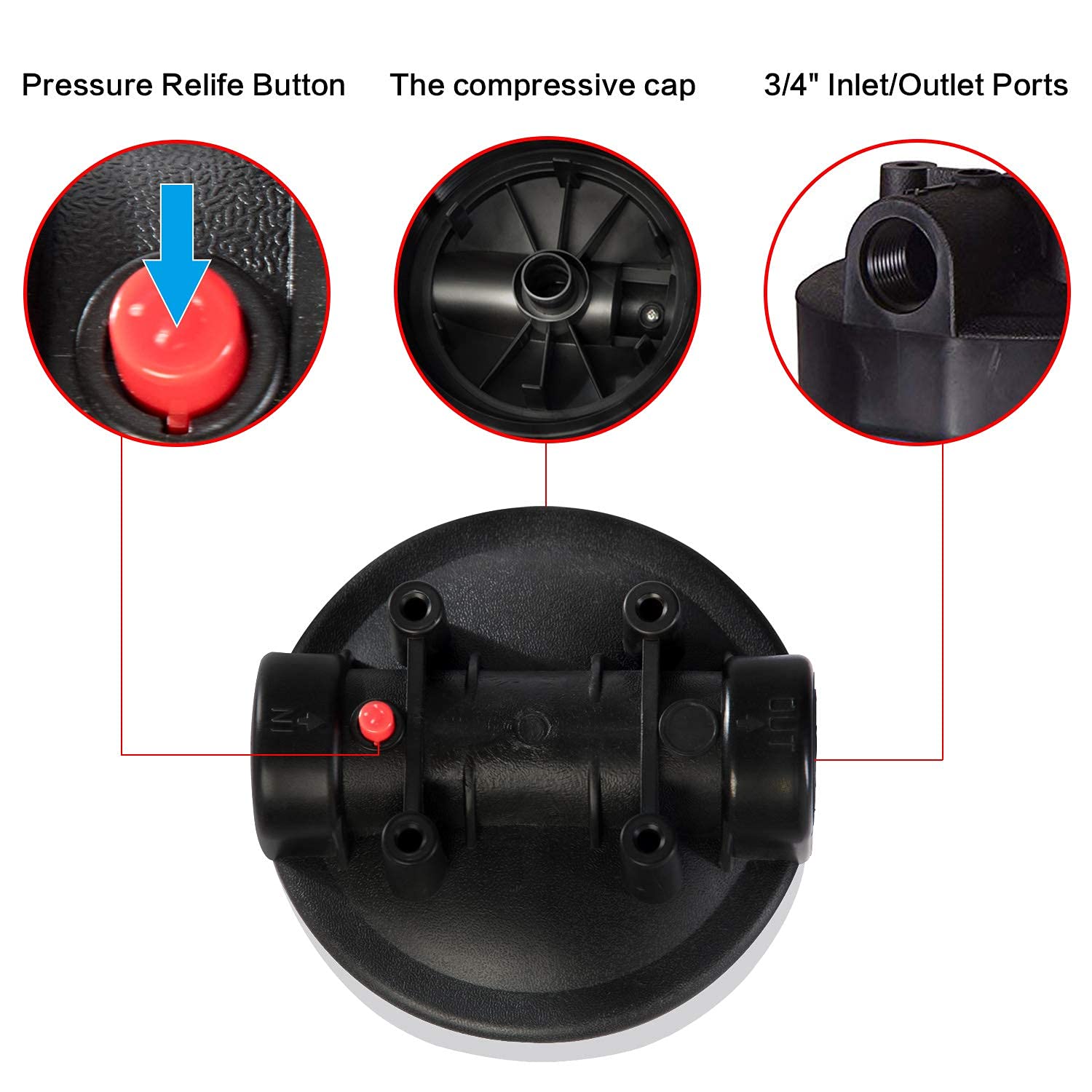 Geekpure Carcasa de filtro de agua para toda la casa de 10 pulgadas con llave y soporte, puerto de 4.5 x 10 pulgadas, 34 pulgadas