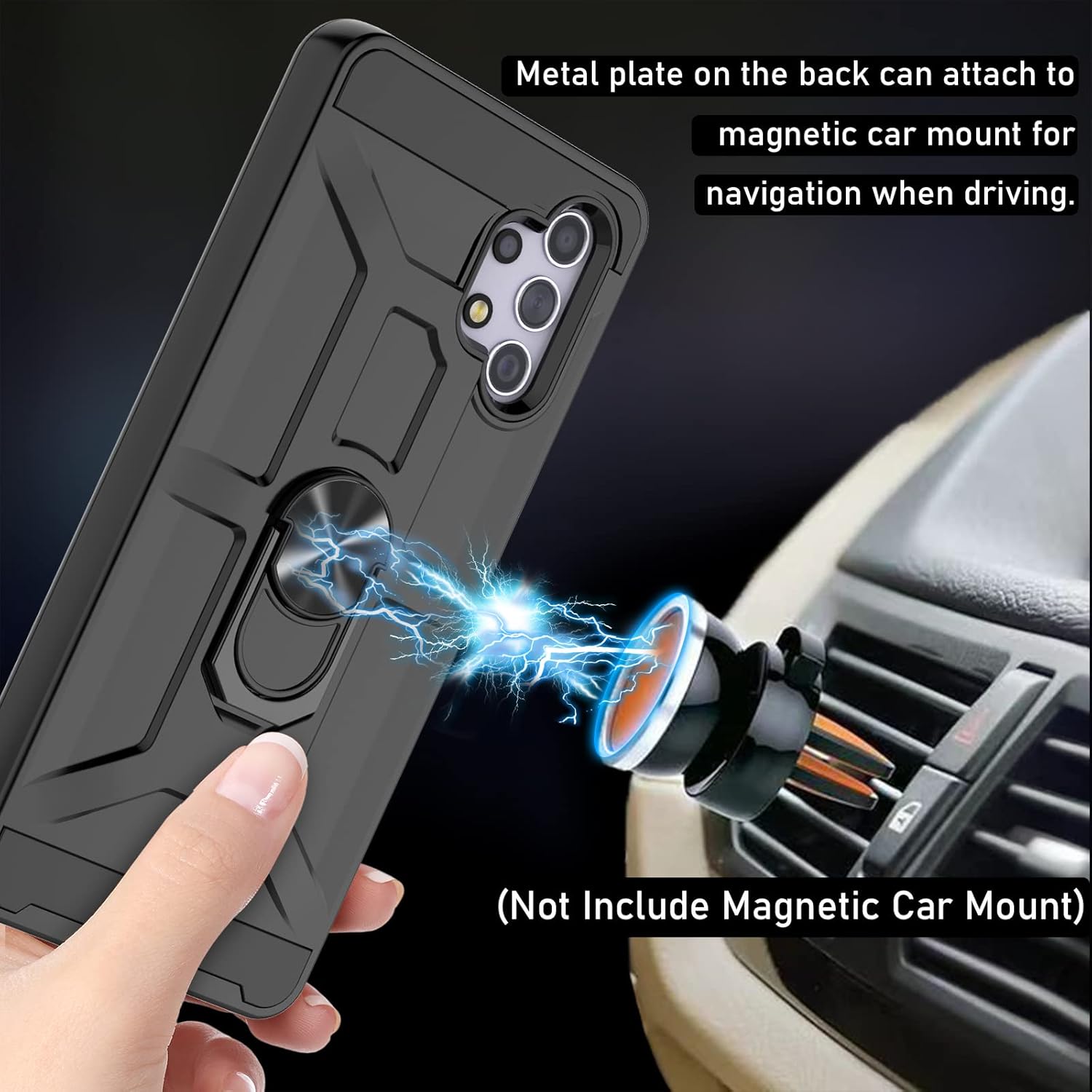 Funda para Galaxy A32 5G, funda para Galaxy A32 5G con 3 protectores de pantalla de vidrio templado, soporte de anillo integrado y soporte magnético