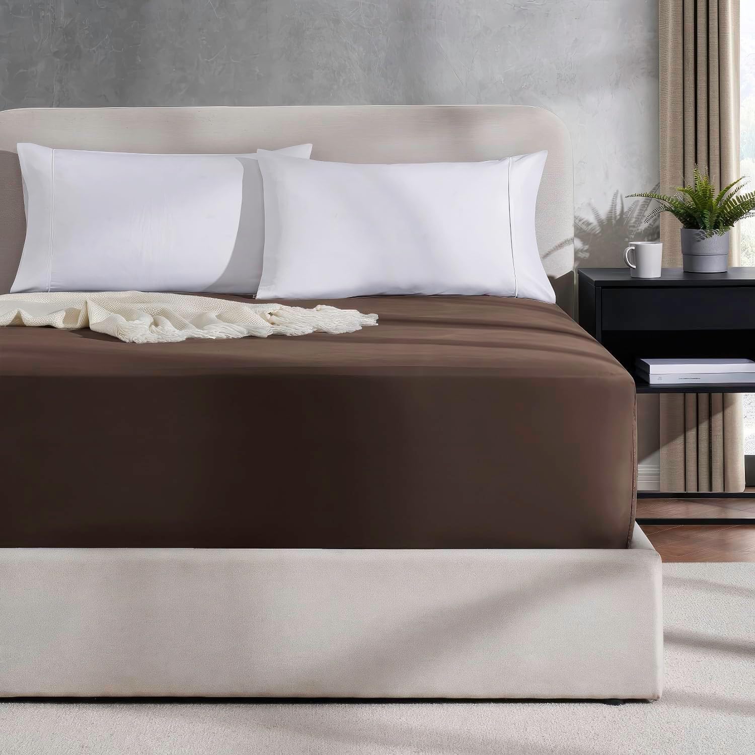 Nestl Bedding – Sábanas bajeras con bolsillo profundo de 53 cm, Microfibra, Marrón Chocolate, King