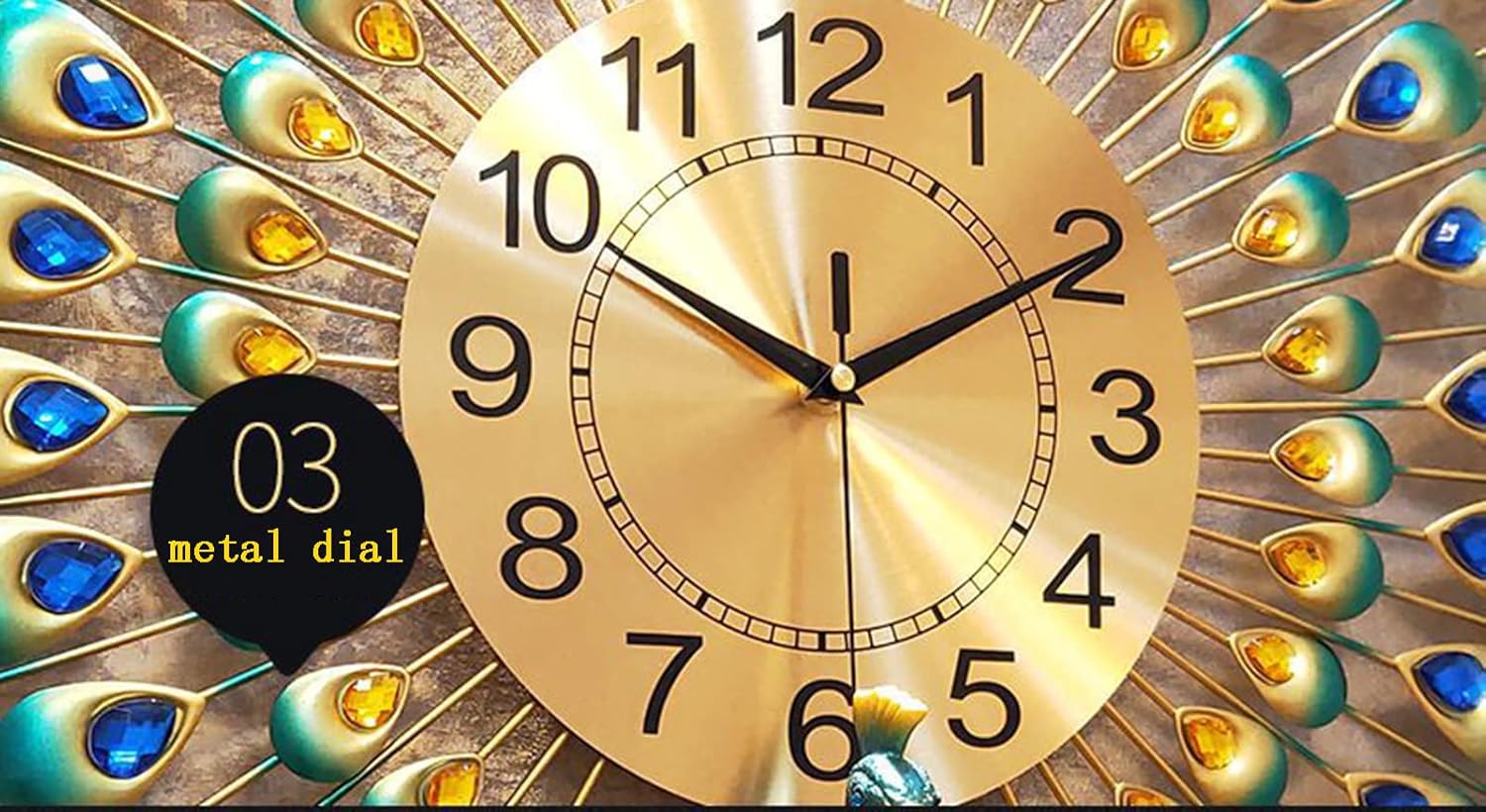 Reloj de pared grande de pavo real con diamantes de cristal, esfera de arte moderno, reloj de pared silencioso de cristal 3D, aguja de metal,