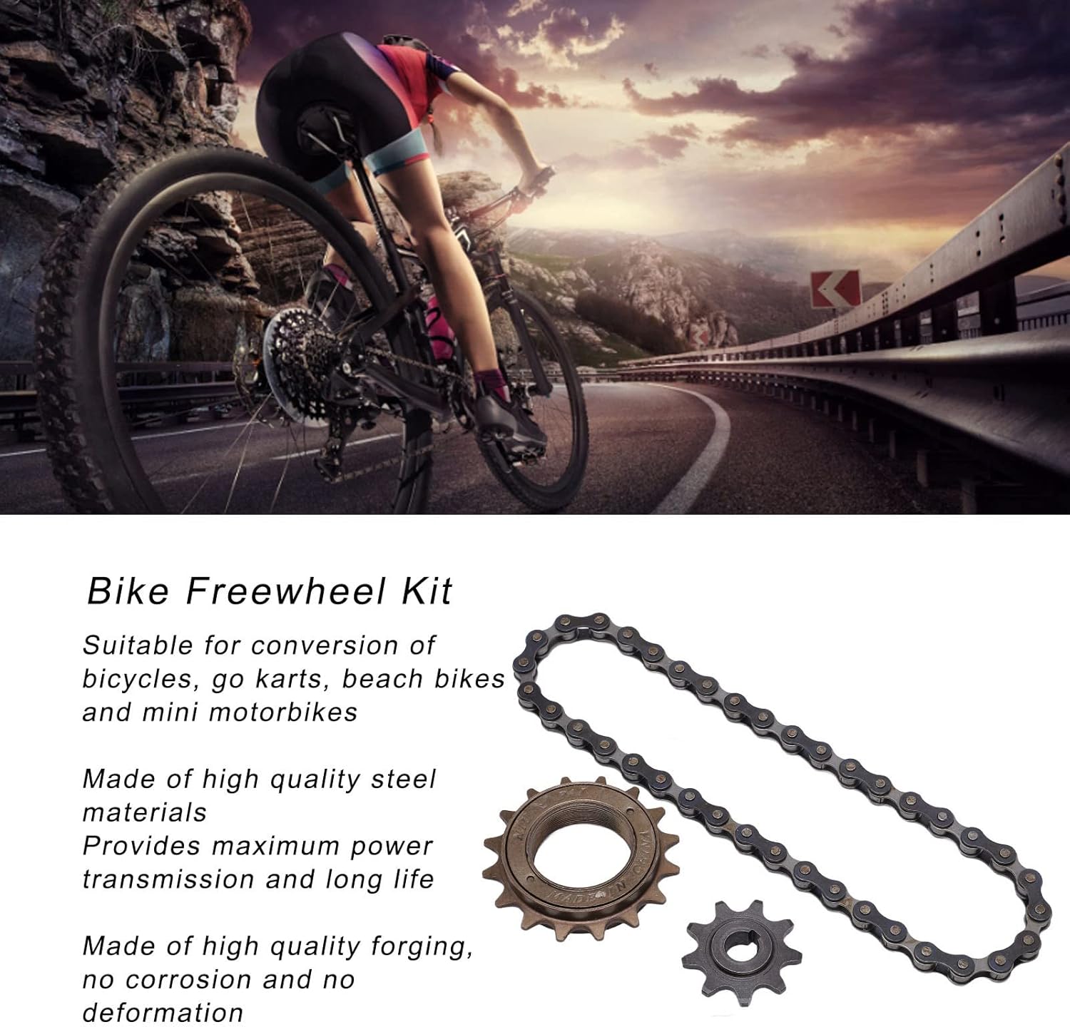 VBESTLIFE Kit de cadena de rueda libre para bicicleta, rueda libre de 16 dientes, 9 dientes dentados de 38 secciones para bicicleta de montaña, kit