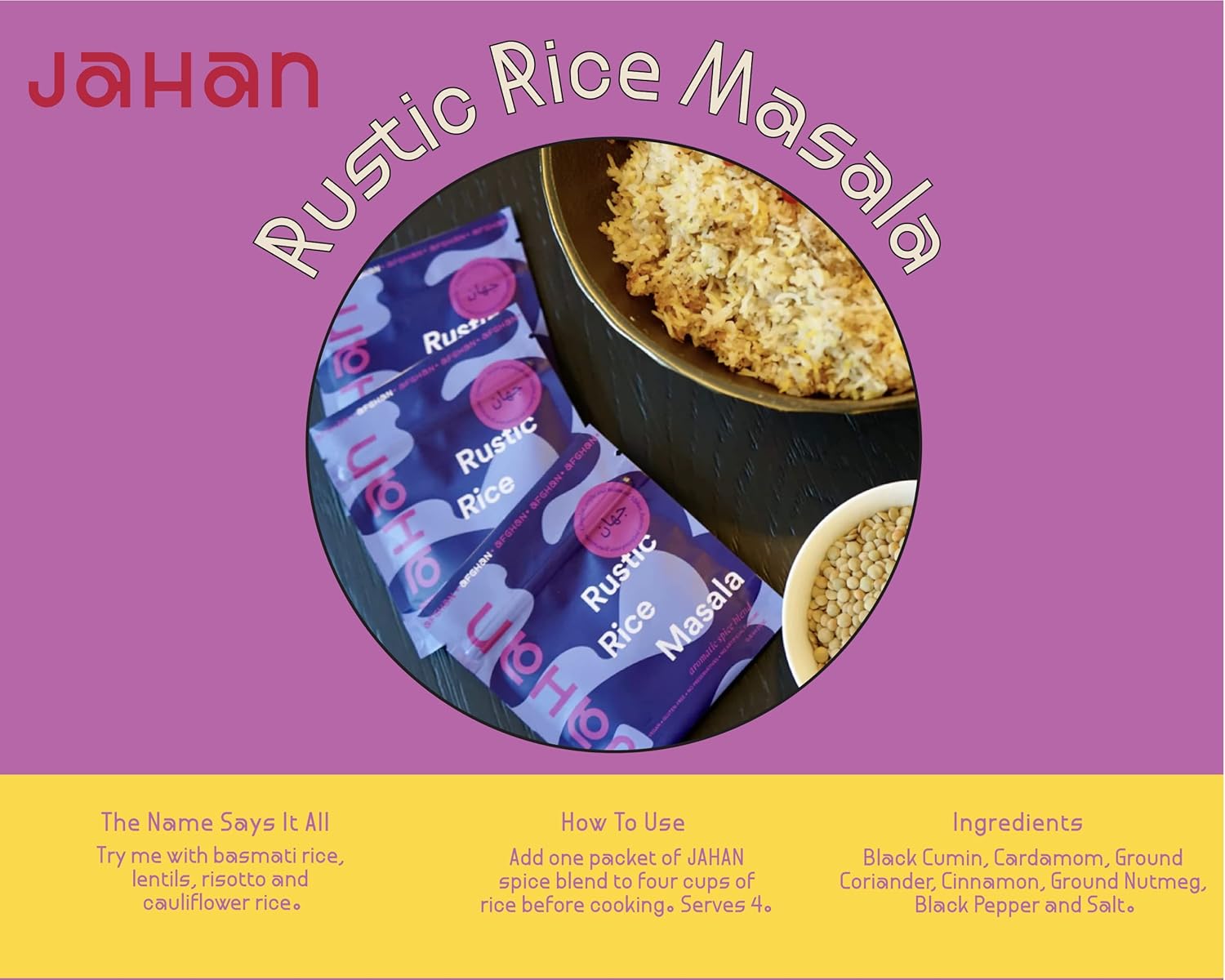 Jahan Mezcla de especias Masala de arroz rústico afgano  Especias adaptogénicas para cocina casera  Comino, cardamomo, cilantro y canela  Paquete de