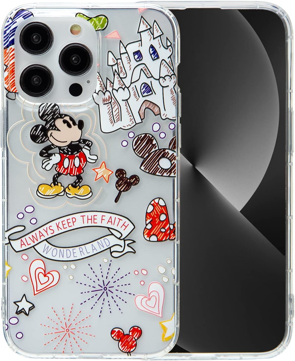 iFiLOVE Linda funda para iPhone 15 Pro Max, para niñas y mujeres, linda caricatura de Mickey Castle, funda protectora delgada y suave de TPU
