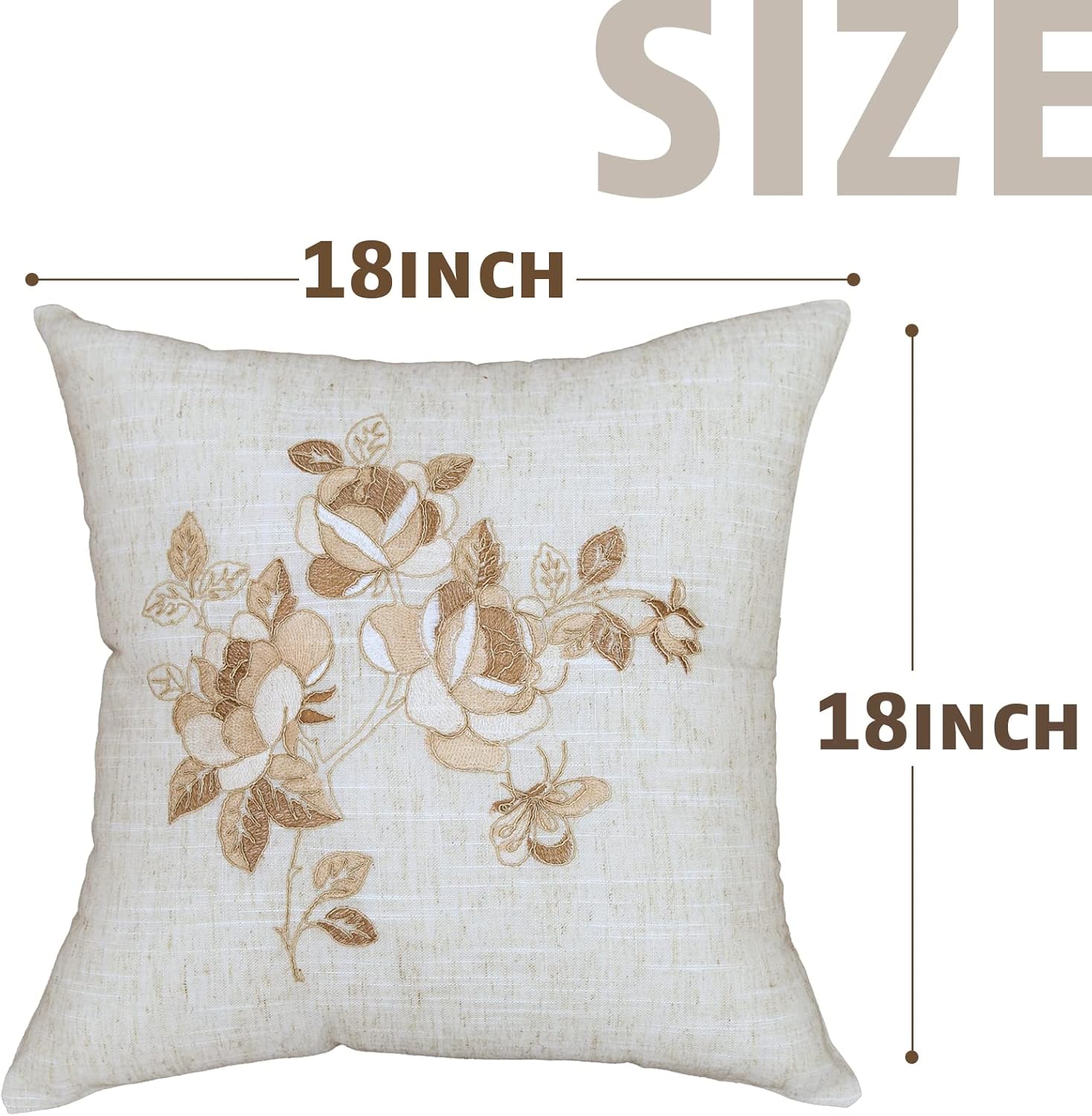 Juego de 2 fundas de almohada de 18 x 18 pulgadas, color beige, suaves, con decoración de granja y rosa beige, exquisitas fundas de cojín bordadas