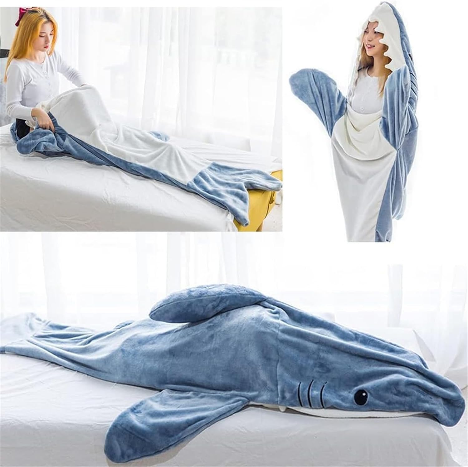 Mycozyshark – Manta con capucha de tiburón, mameluco de tiburón, acogedora manta de tiburón para adultos