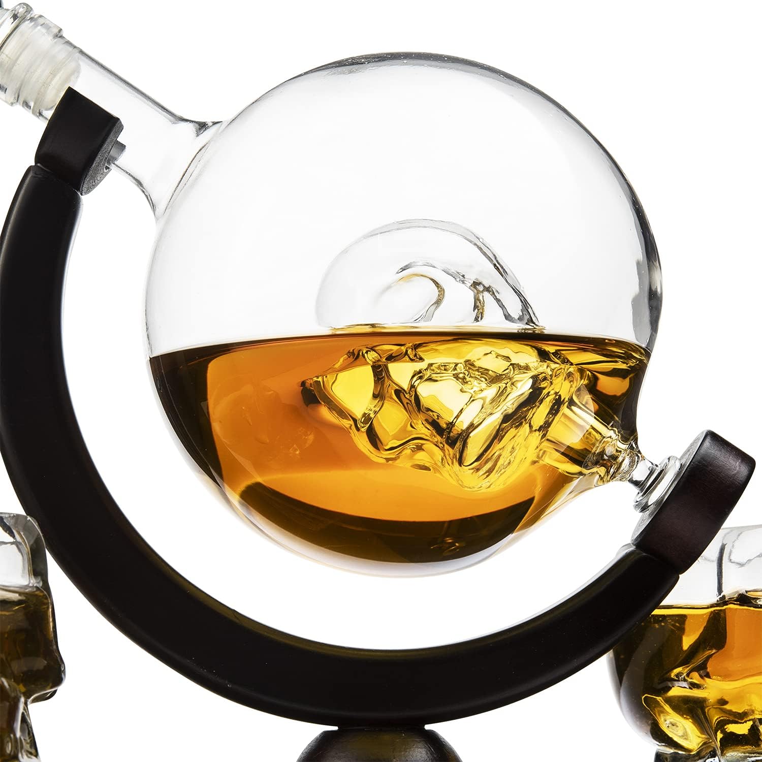 Juego de decantadores de calavera de esqueleto para vino y whisky, 28.7 fl oz con 2 vasos de chupito de esqueletos de 3 onzas con base de madera de