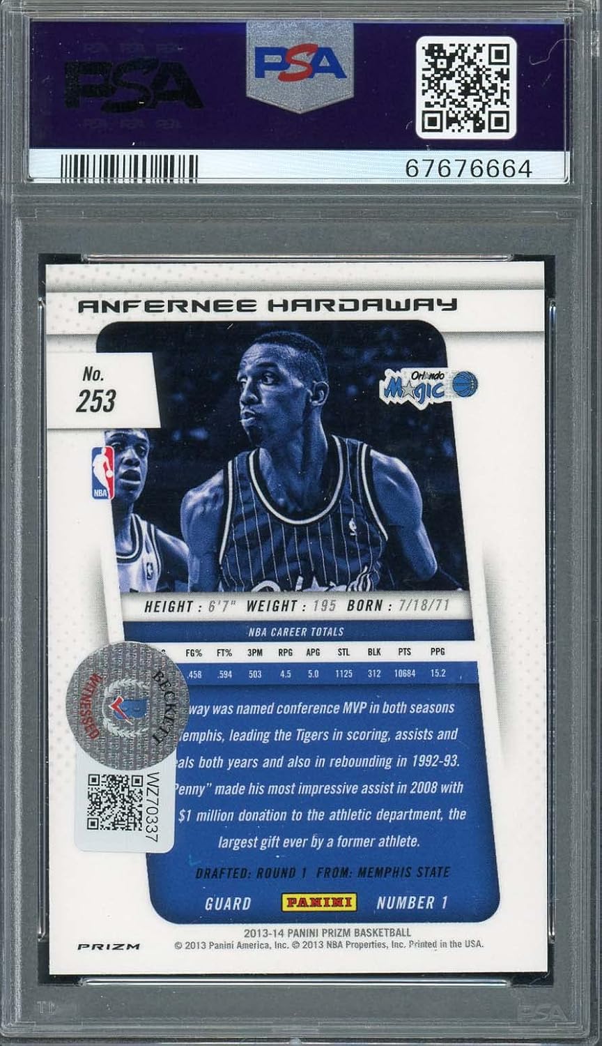 Anfernee Hardaway 2013 Panini Blue Prizm Signed Card #253 Auto Graded PSA 9