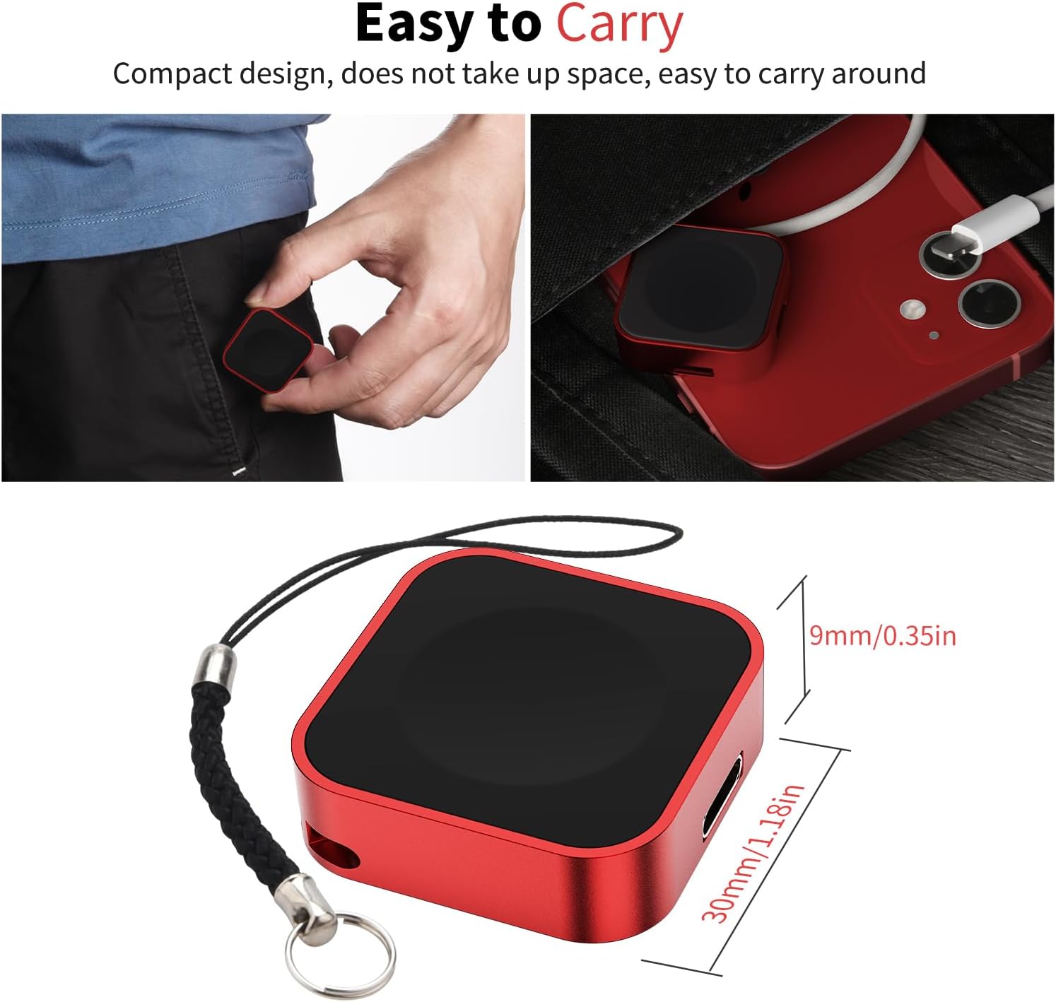 Lovandare Adaptador de cargador magnético para Apple Watch, reutilización USB-C o iPhone Cable de carga rápida, carcasa de metal, portátil,
