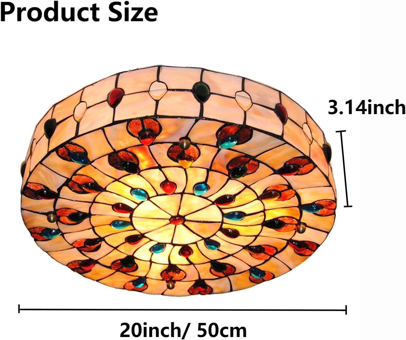 TFCFL Lámpara de techo barroca Tiffany de 20 pulgadas, lámpara de techo con gemas de vitral, lámpara de techo de 3 luces estilo vintage para