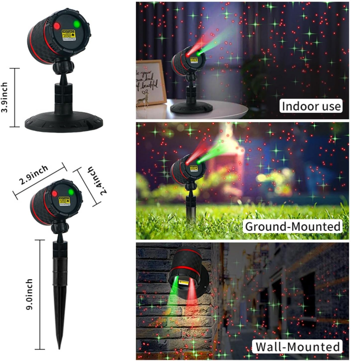 Proyector láser de Navidad, luz de jardín estrellada roja y verde con control remoto para decoración de Navidad, fiesta de Año Nuevo (estrella
