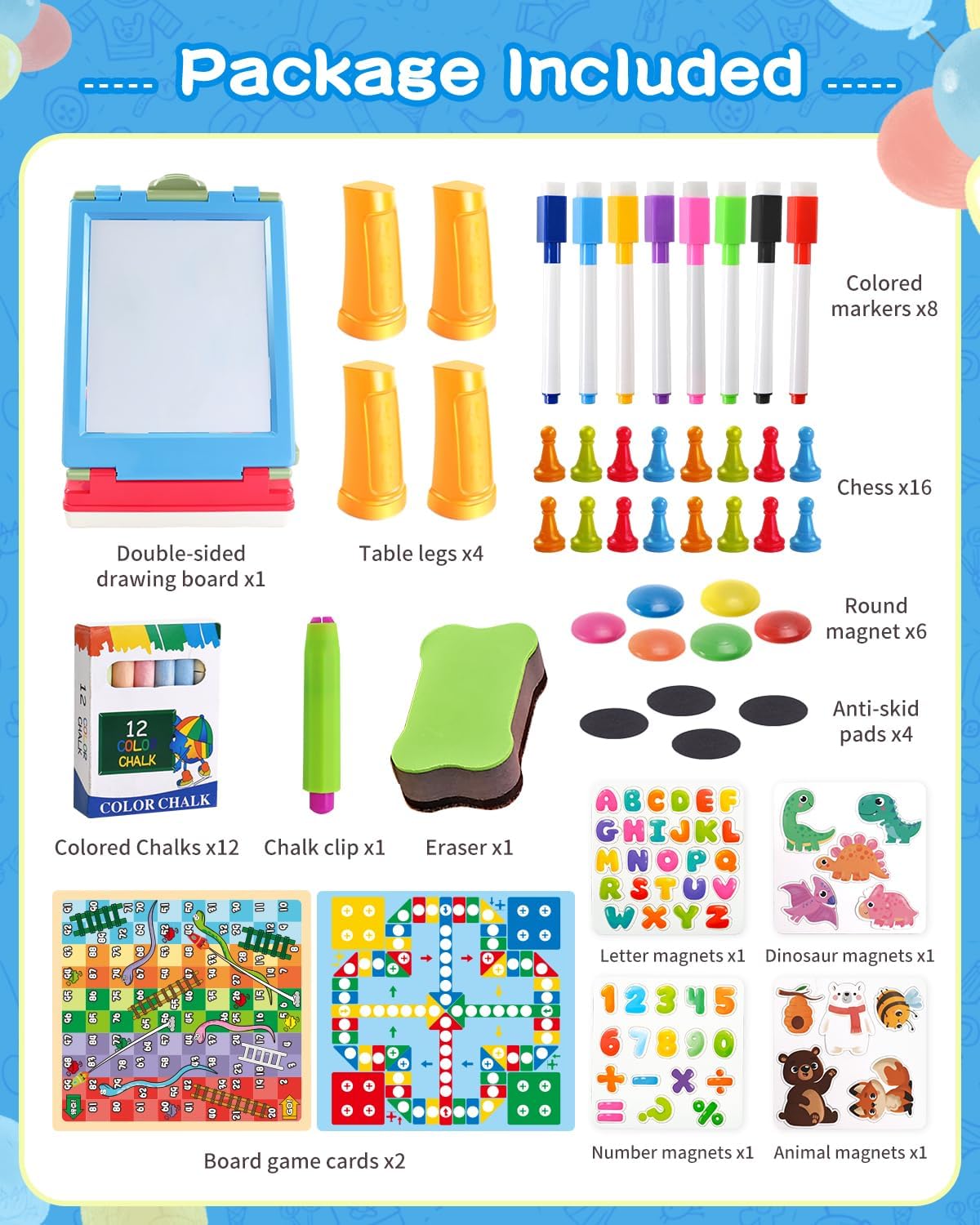 Caballete para niños, caballete de arte de doble cara 4 en 1 con pizarra y pizarra blanca magnética, caballete de mesa plegable para niños con