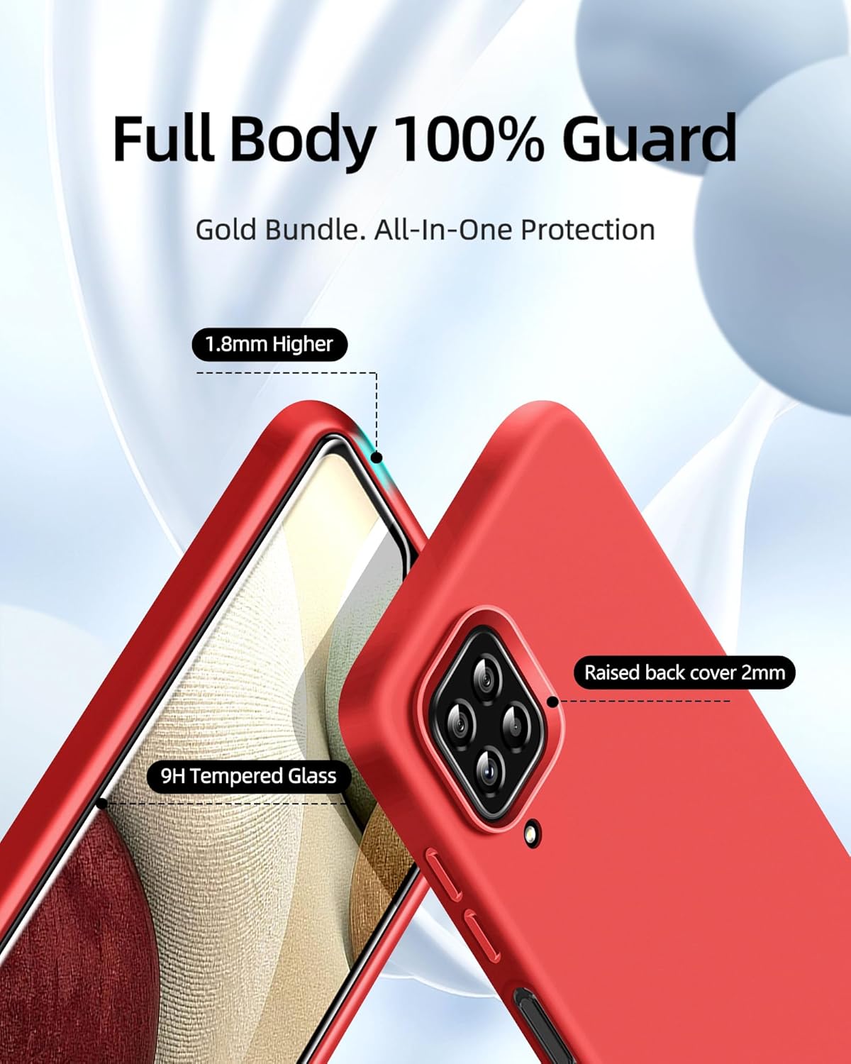 Dssairo Funda 3 en 1 para Samsung Galaxy A12, con 2 protectores de pantalla, protección de cámara, funda protectora delgada de silicona líquida a