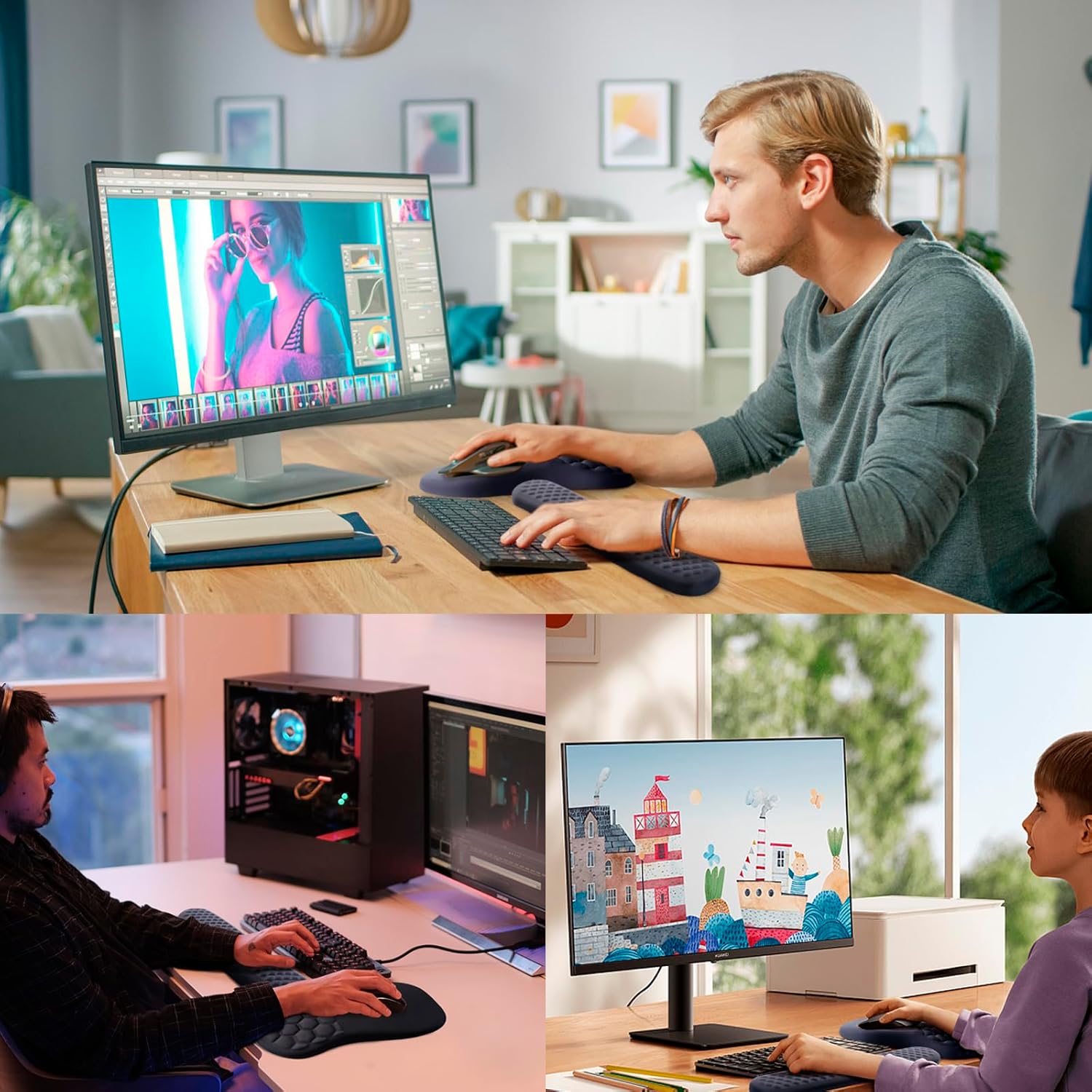 Laokiiy – Soporte de muñeca para mouse, reposamuñecas para teclado 2 en 1 + alfombrilla ergonómica para mouse, reposamuñecas antideslizante para