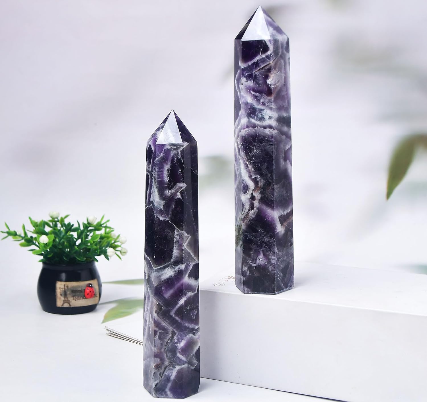 FZBHRO Dream Amethyst Towers – Varita de piedra de cristal curativo con 6 facetas para regalo de meditación, 0.6-0.8 libras