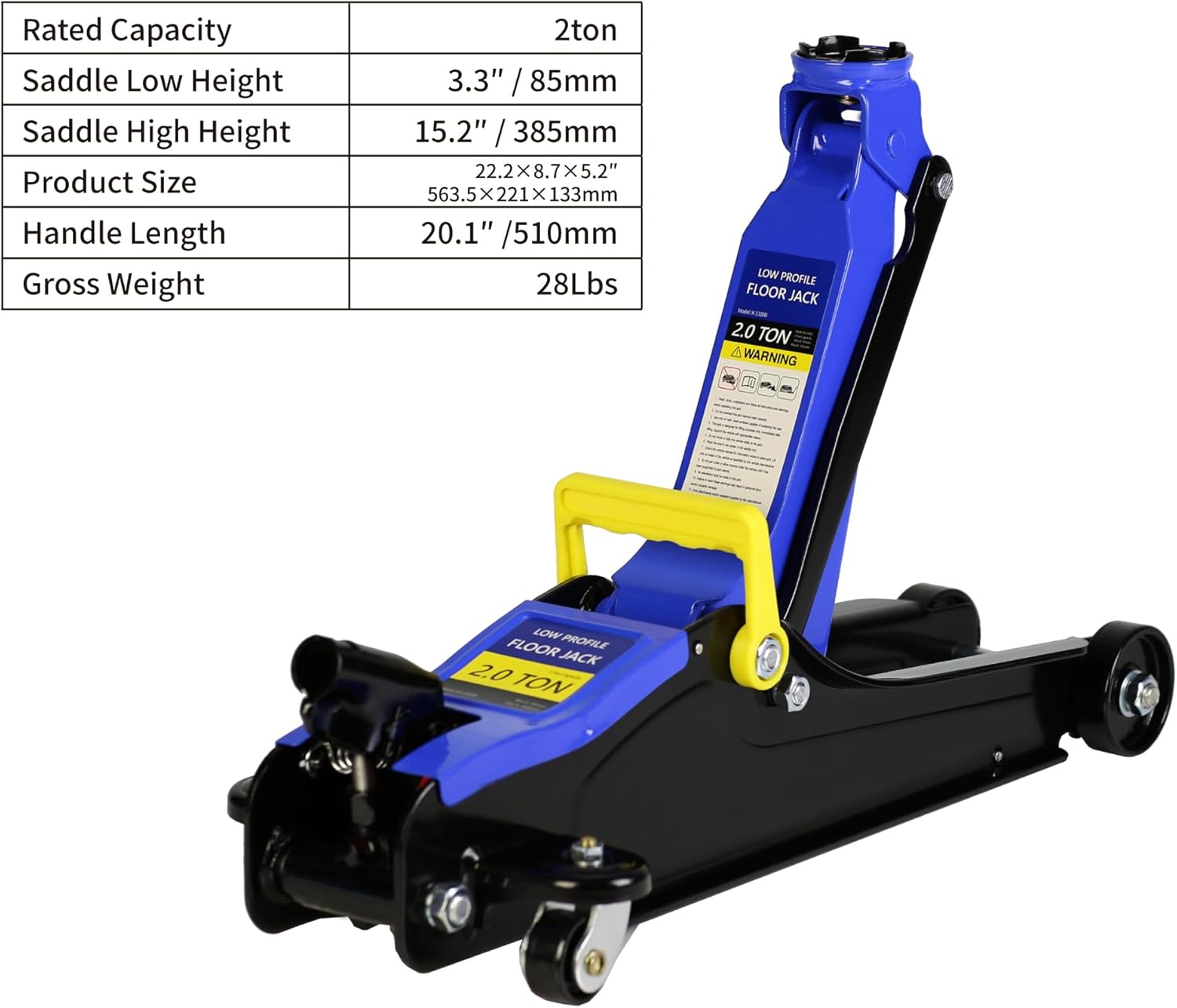 Henf Gato hidráulico de piso de carretilla, 2 toneladas (capacidad de 4400 libras) Gato de carretilla portátil de elevación de coche, gato