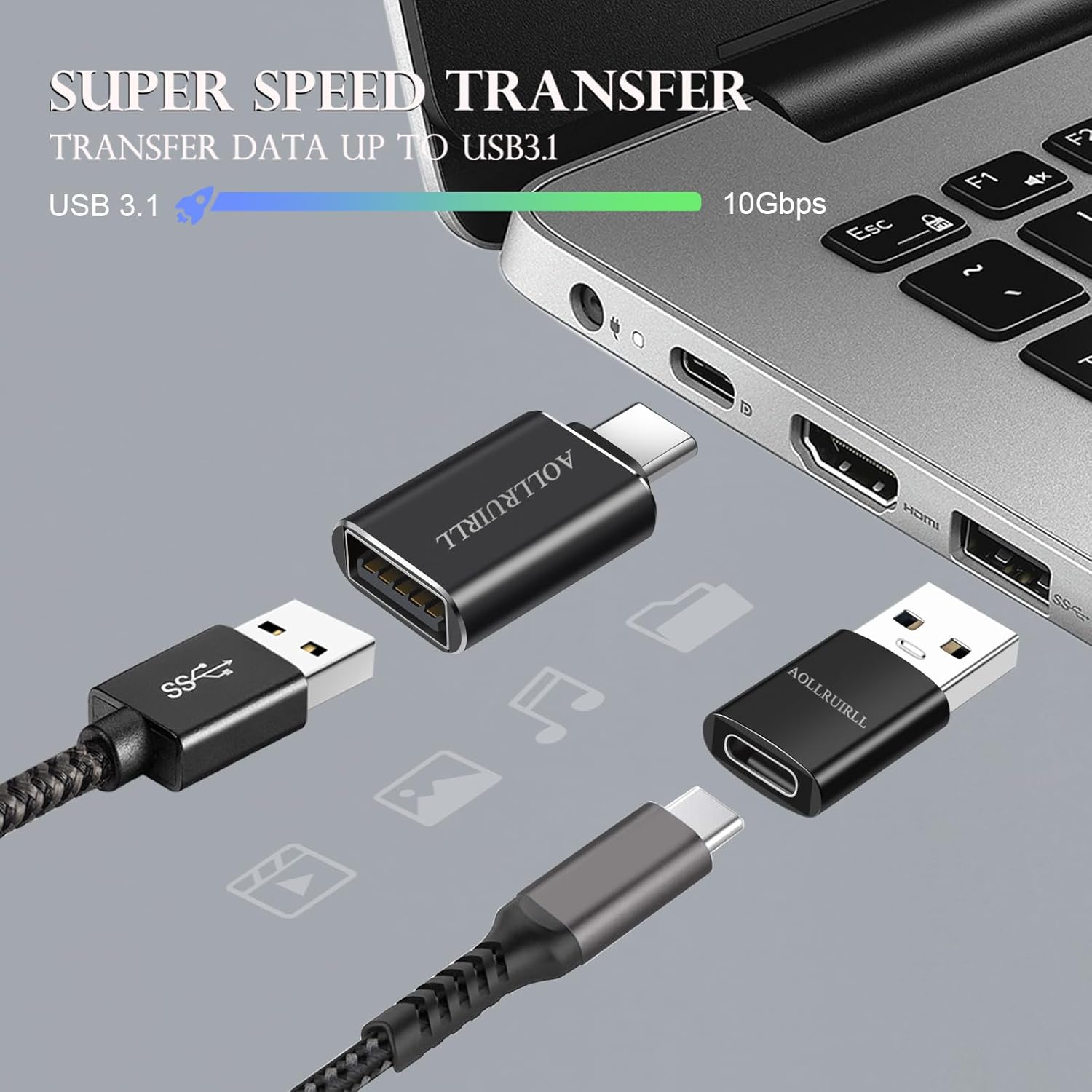 Paquete de 6 Adaptador USB C a USB (paquete de 3) y adaptador USB a USB C (paquete de 3) carcasa de aluminio Transferencia de datos SuperSpeed y