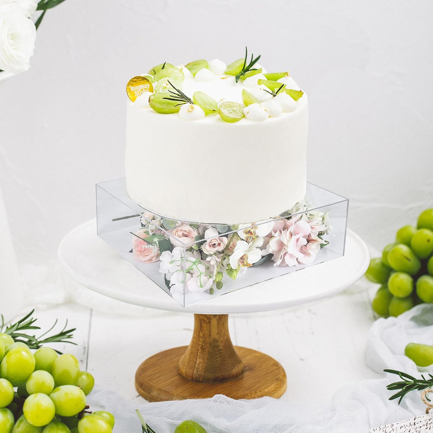 2 soportes de acrílico transparente para tartas con luces LED, soporte para tartas, estante para tartas, estante cuadrado para tartas, para bodas,