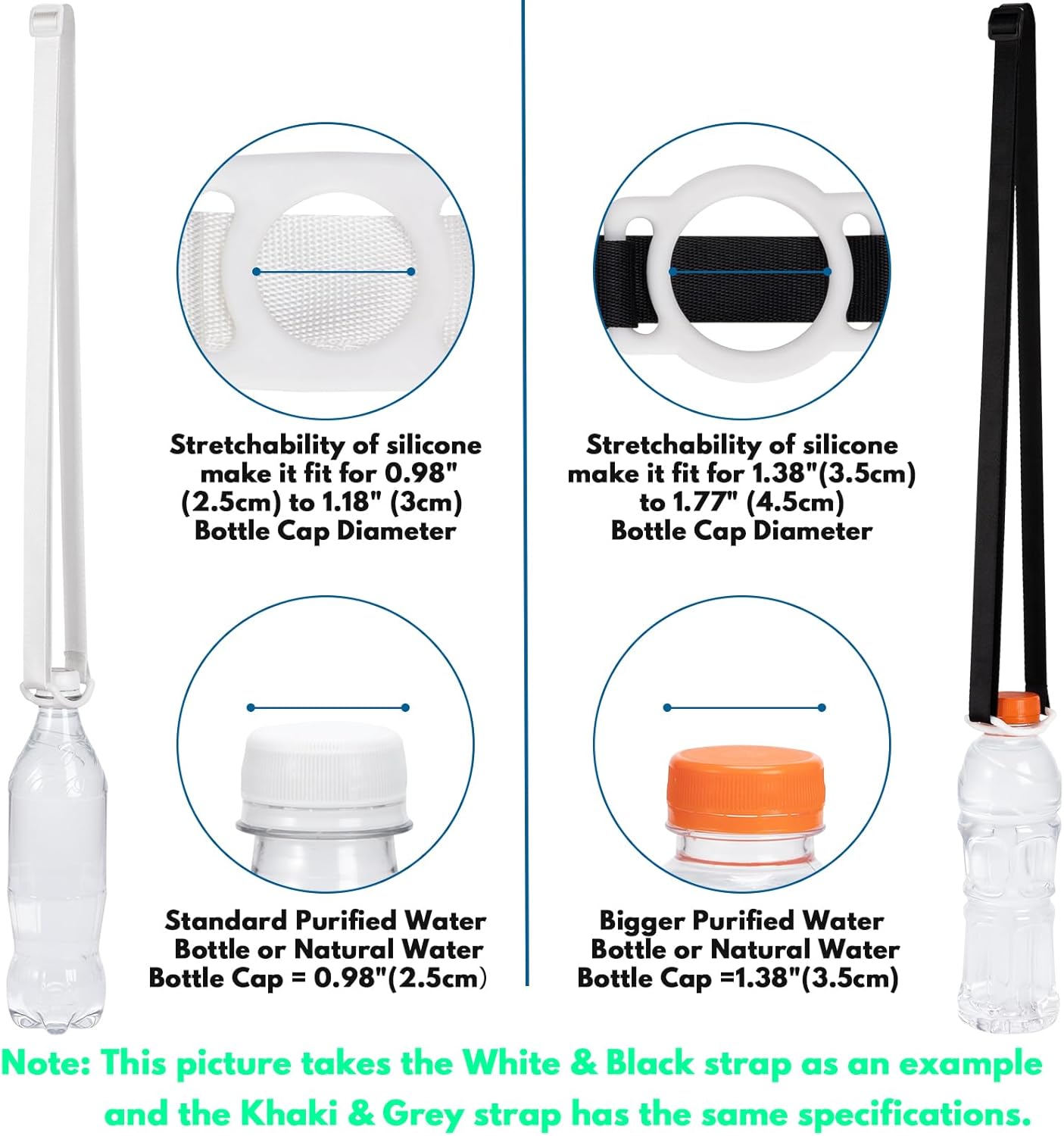 XCX Paquete de 6 correas cruzadas para botella de agua purificada, botella de primavera natural, cuello largo y soporte ajustable para agua, para