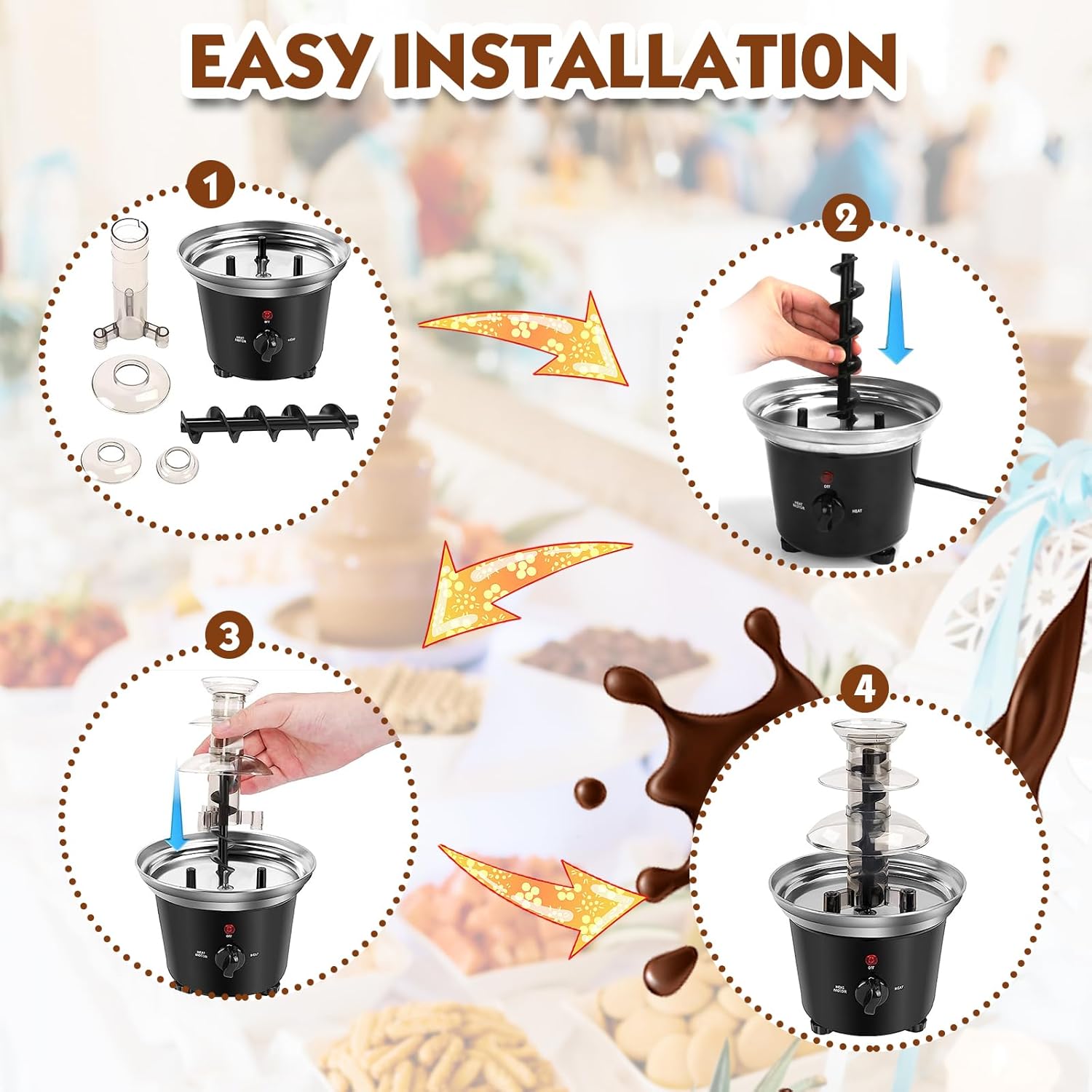 Mini fuente eléctrica de chocolate para fiesta de Pascua, fondue de chocolate de 1.2 libras, calentador de máquina de inmersión de 3 niveles, olla