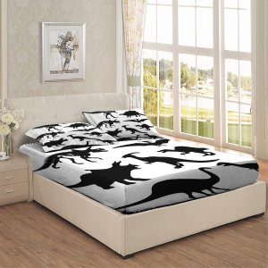 Juego de sábanas bajeras con temática de dinosaurio, patrón de silueta de dinosaurio, juego de cama decorativo impreso de 3 piezas, sábana bajera de Juego de sábanas bajeras con temática de dinosaurio, patrón de silueta de dinosaurio, juego de cama decorativo impreso de 3 piezas, sábana bajera de