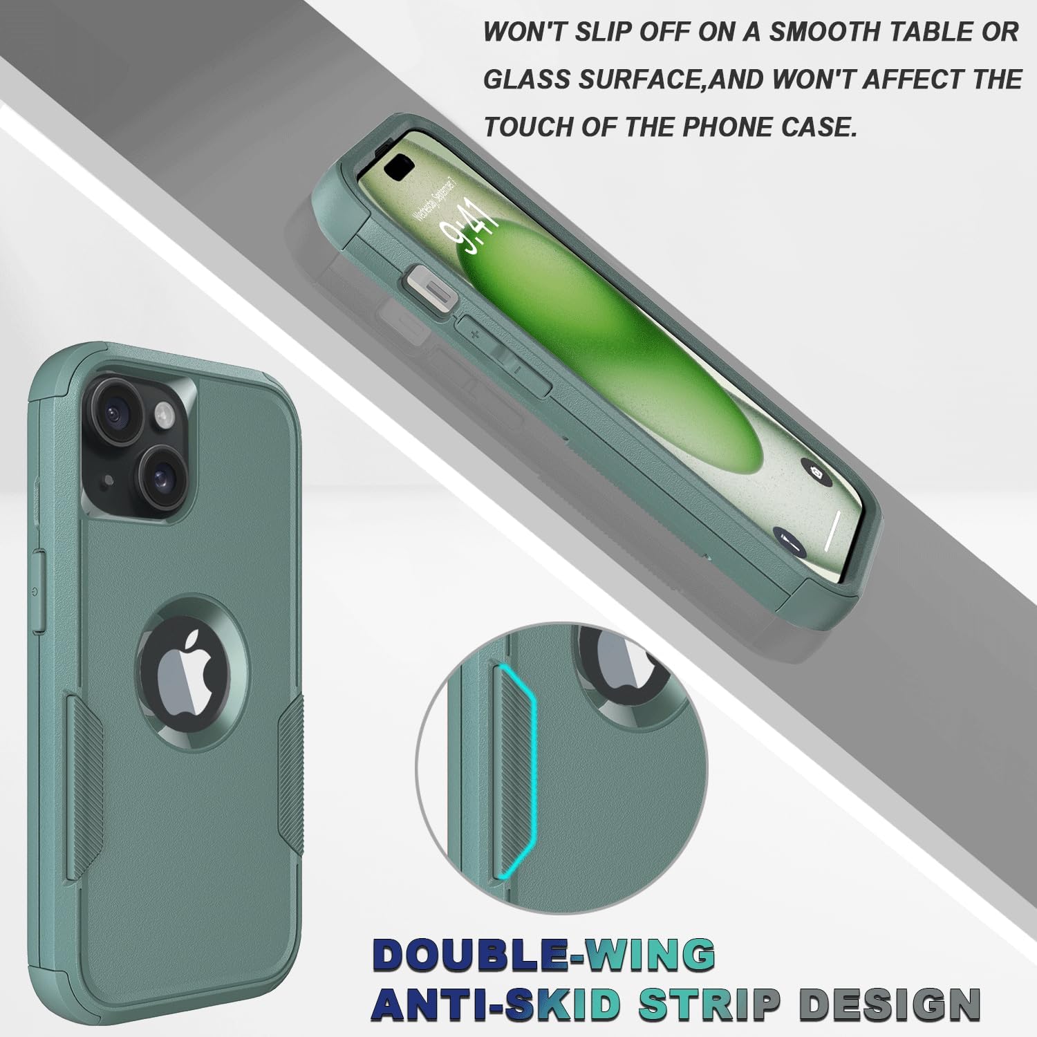 Guirble Funda para iPhone 15, 2 protectores de pantalla de vidrio templado, a prueba de caídas de 10 pies, antideslizante, a prueba de golpes, funda