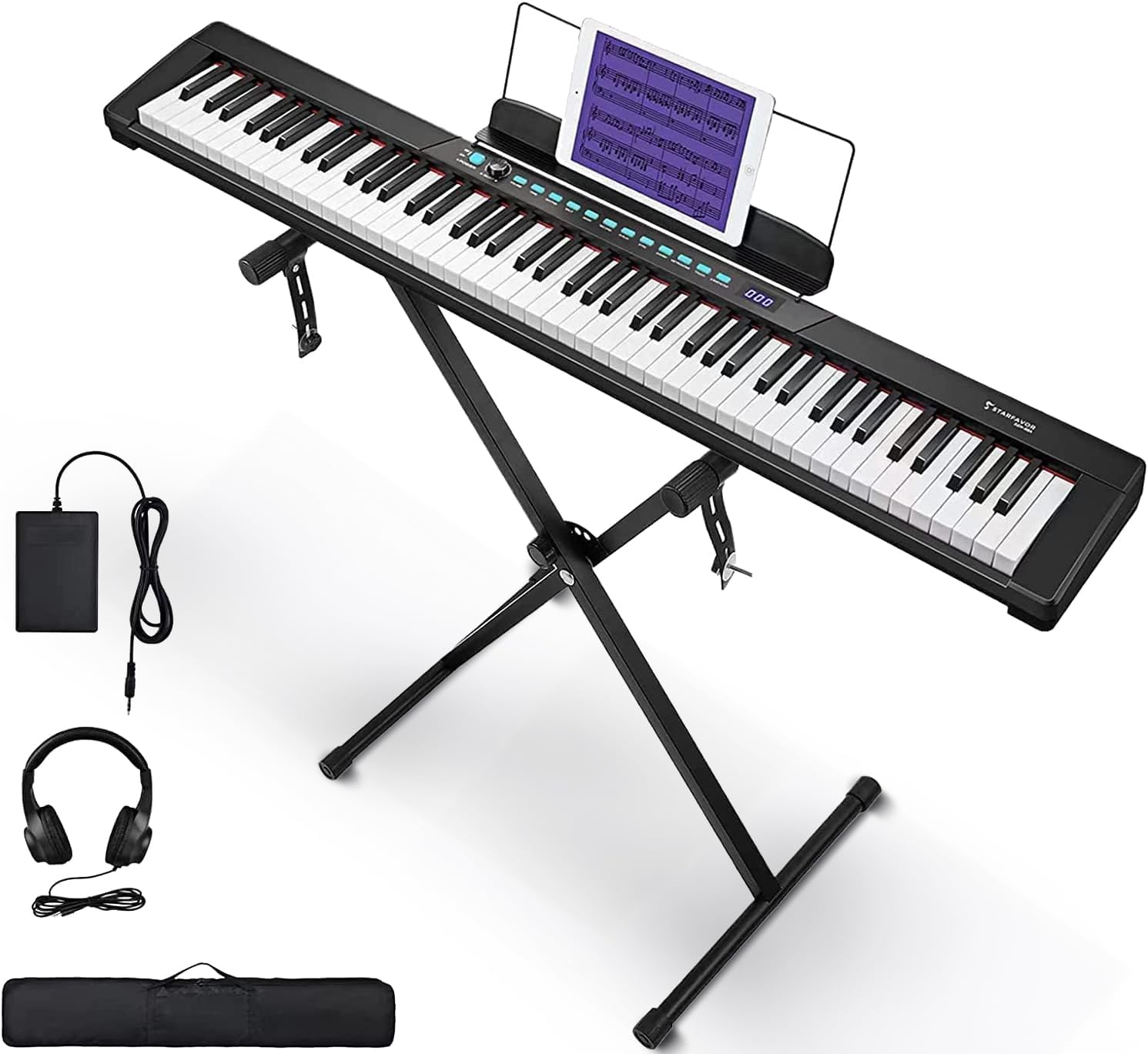 Starfavor Piano de teclado de 88 teclas, piano digital portátil compacto con 88 teclas semipesadas, juego de teclado eléctrico para principiantes