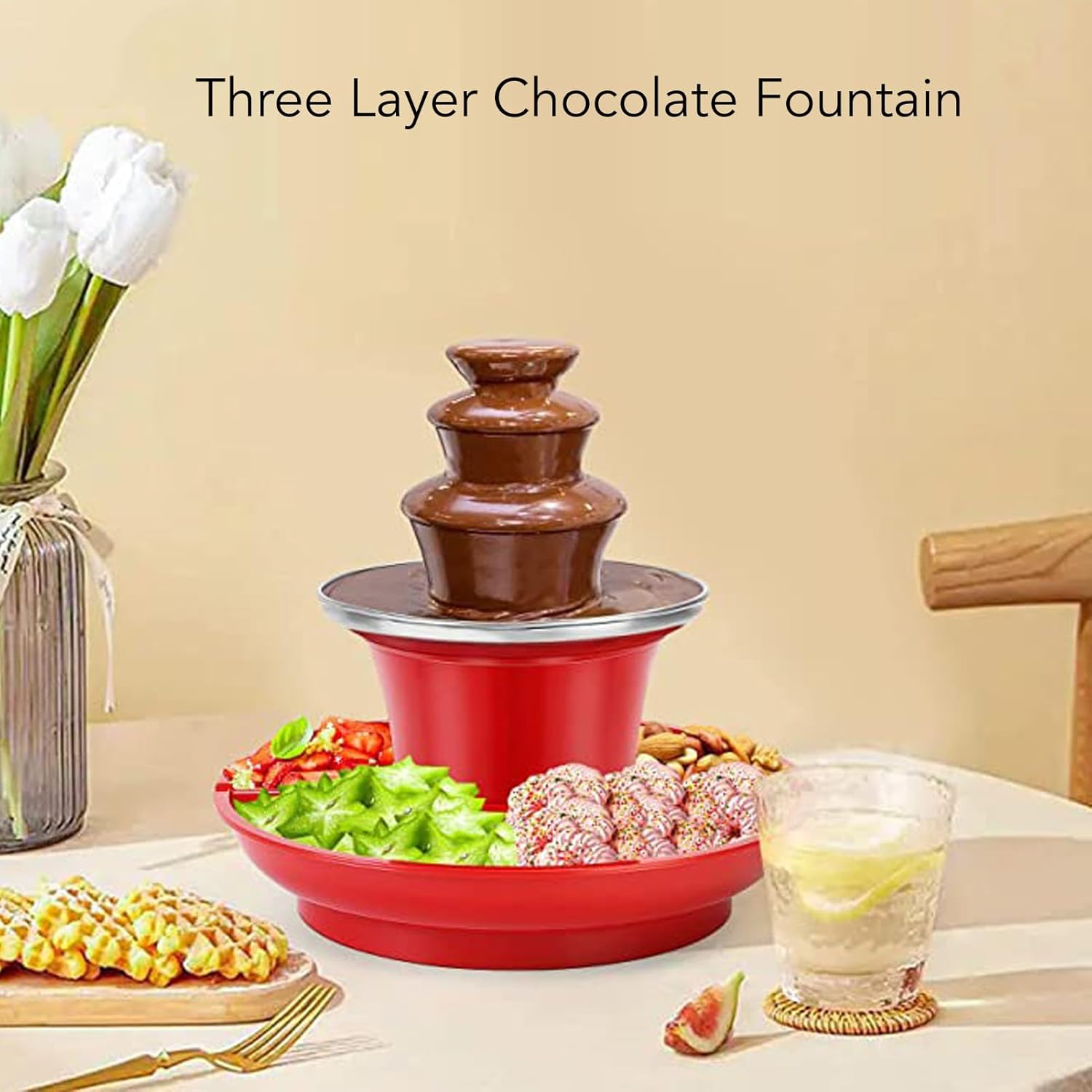 Máquina de fuente de chocolate de tres capas, mini fondue de chocolate para derretir nostalgia desmontable, fondue de chocolate para juegos de