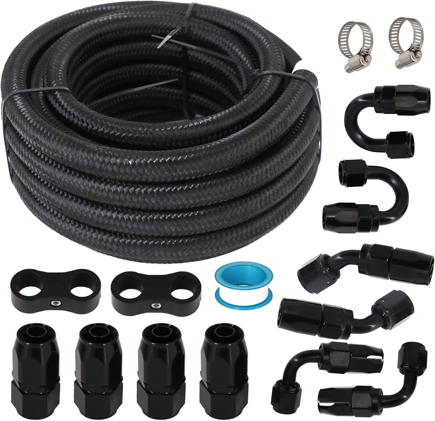 8AN – Kit de montaje de manguera de línea de combustible de 20 pies, de nailon trenzado, línea de combustible de acero inoxidable + kit de extremo