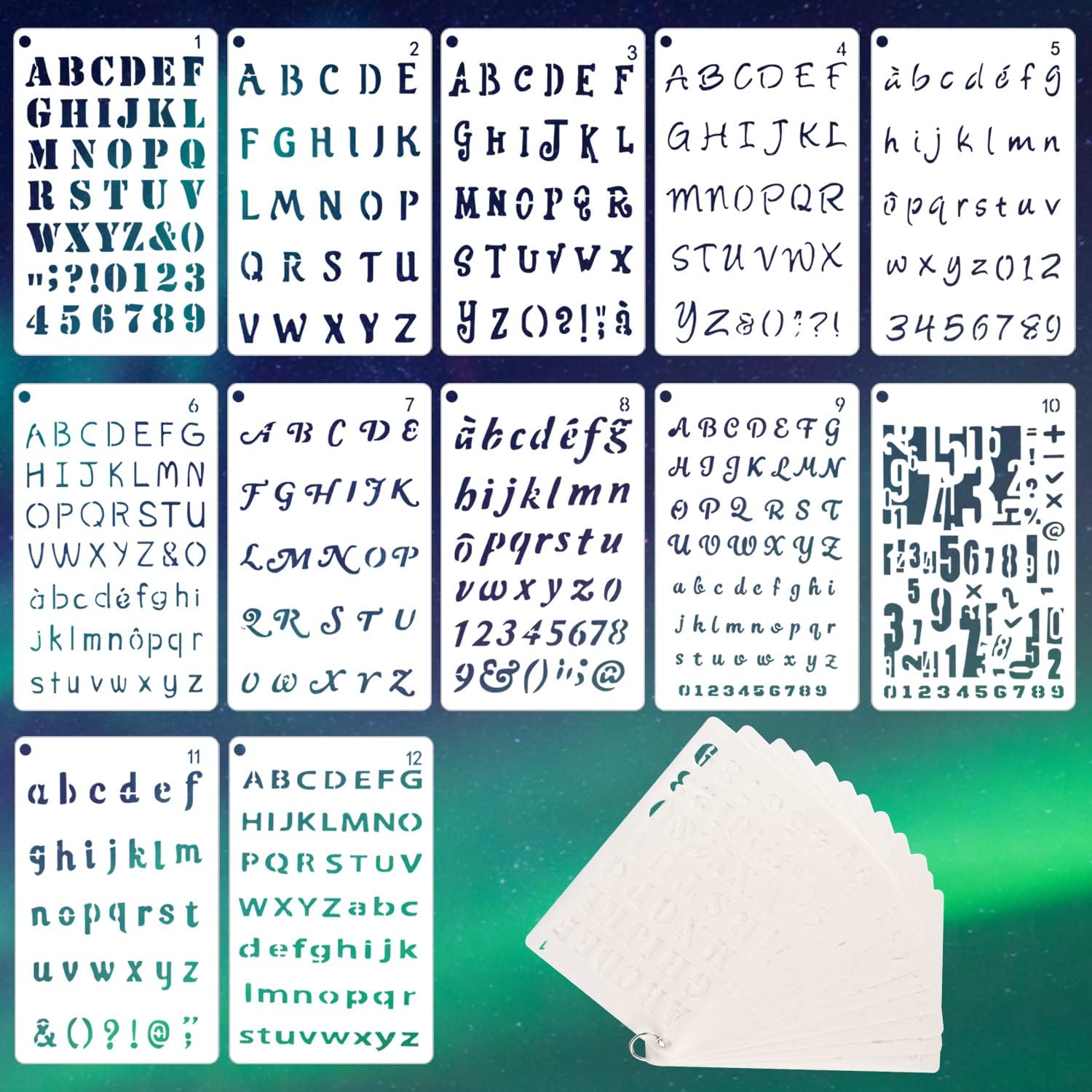 ELENTGE Plantillas de letras, 12 plantillas para manualidades, plantillas de alfabeto de 4 x 7 pulgadas, plantillas de manualidades, plantillas de