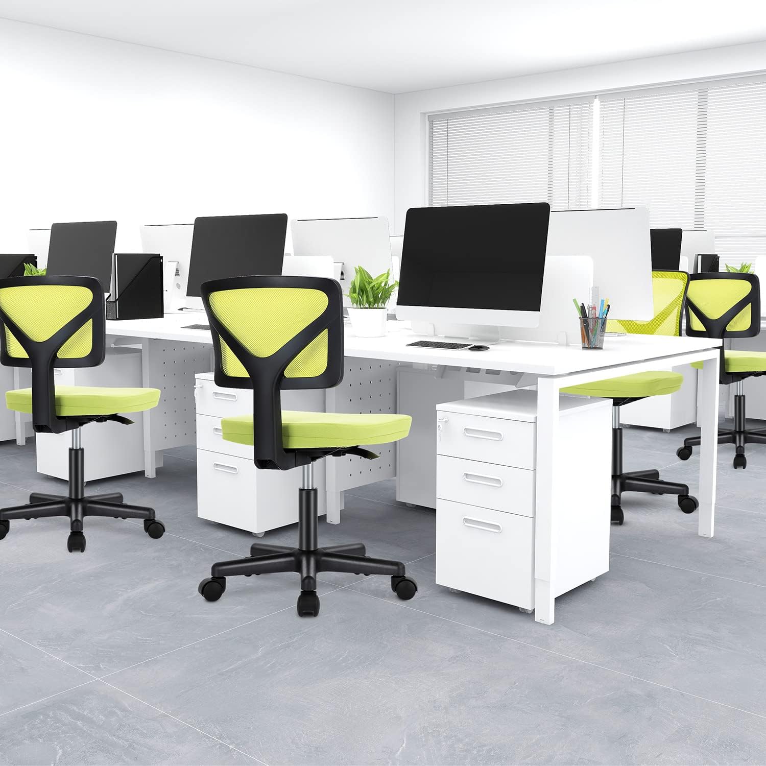 DUMOS Sillas de escritorio sin brazos con ruedas, bonita silla de oficina en casa, sin brazos, ergonómica ajustable giratoria, silla de trabajo con
