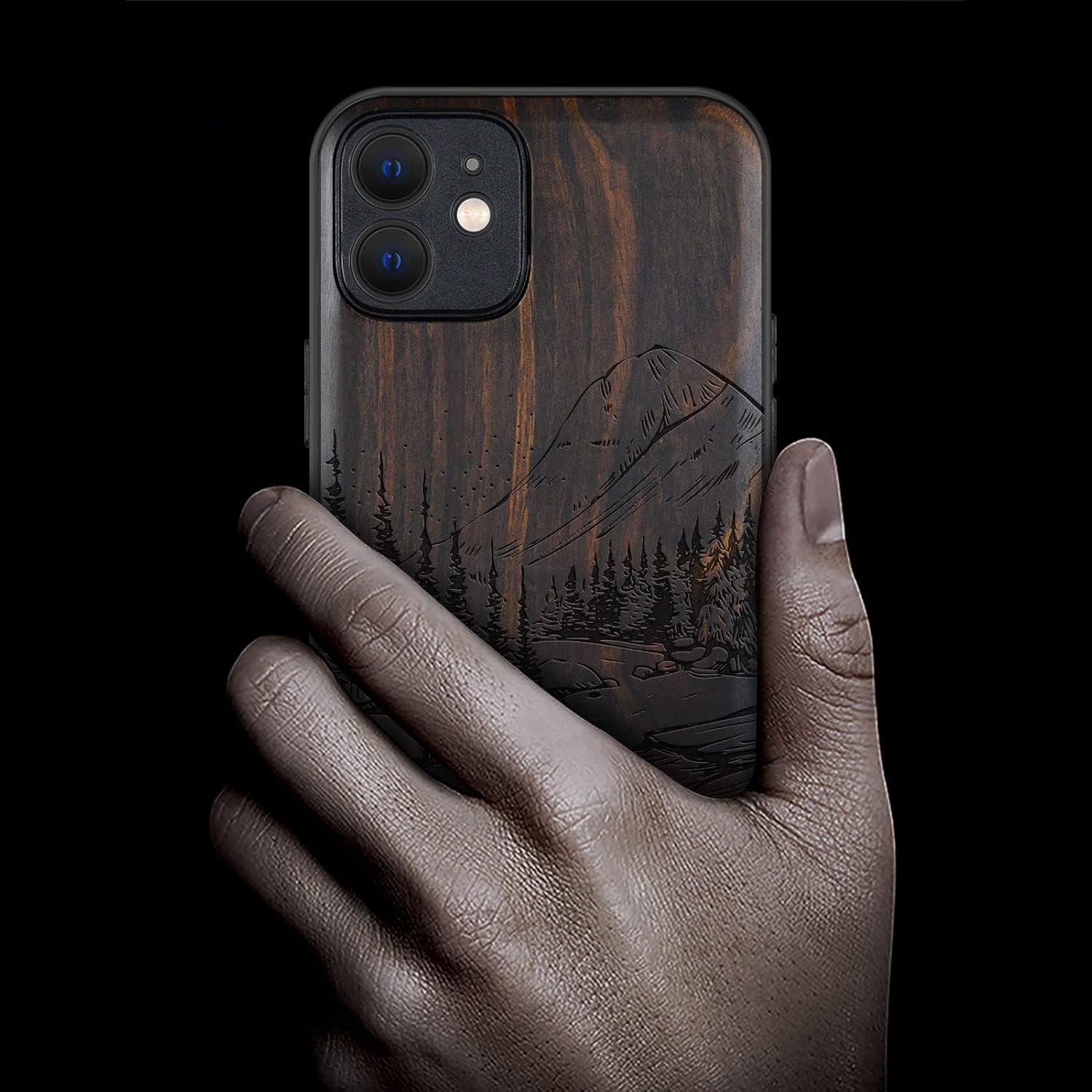 Carveit Funda magnética de madera para iPhone 12 madera natural y TPU suave negro a prueba de golpes, funda de madera única compatible con magsafe