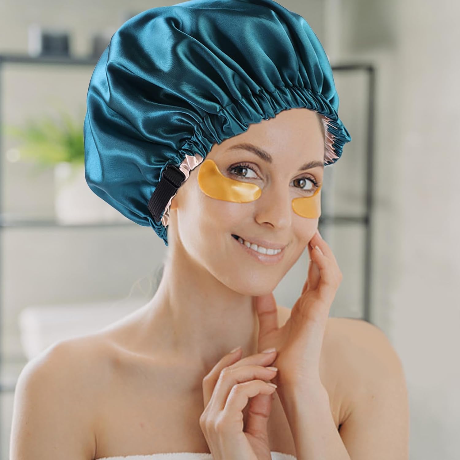 Harewu Gorro de satén de seda para dormir, gorra grande ajustable de satén de seda para el cabello
