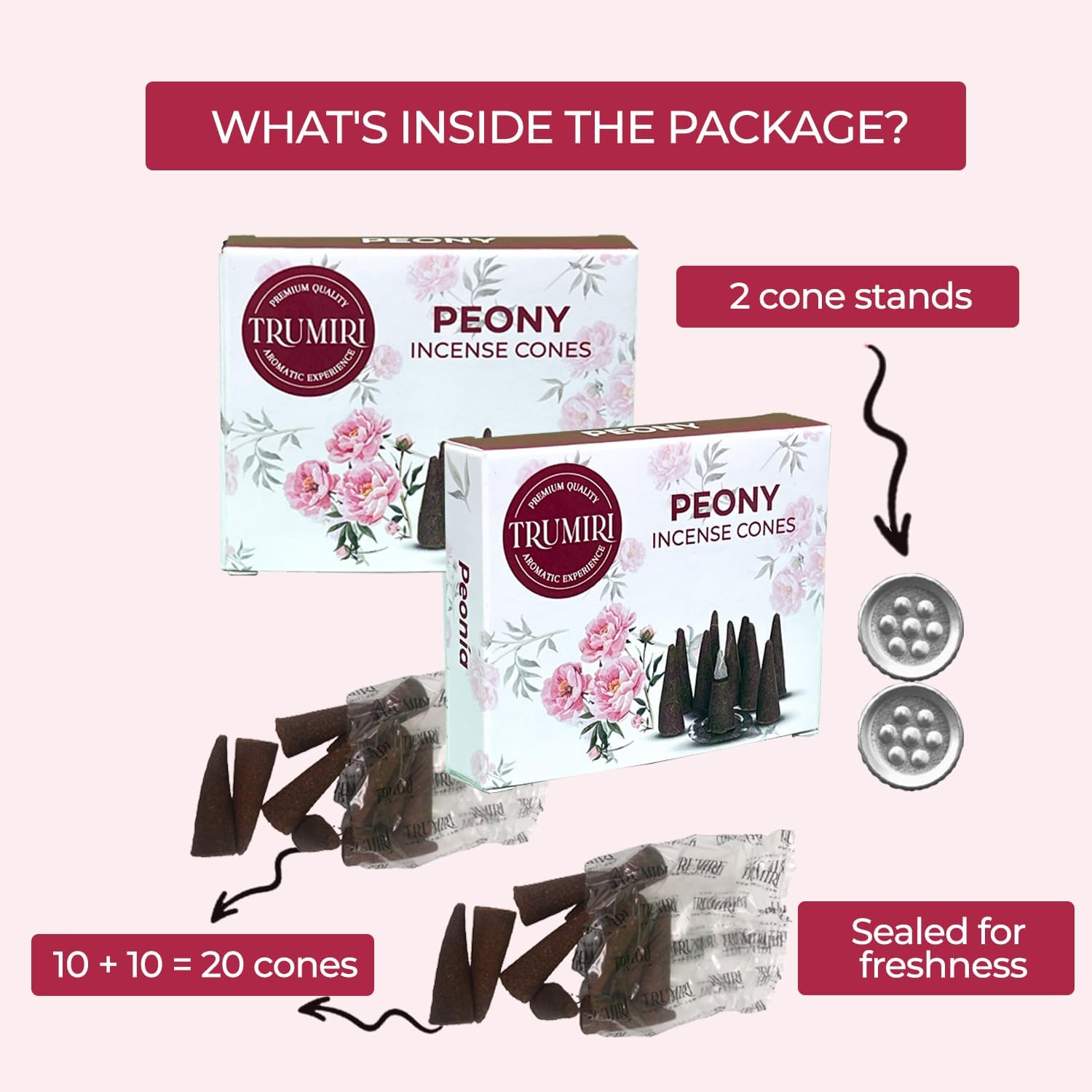 Conos de incienso de peonía  Total de 20 conos de incienso  Paquete doble de 10 conos de insencia  Conos de incienso perfumados  aromas de incienso