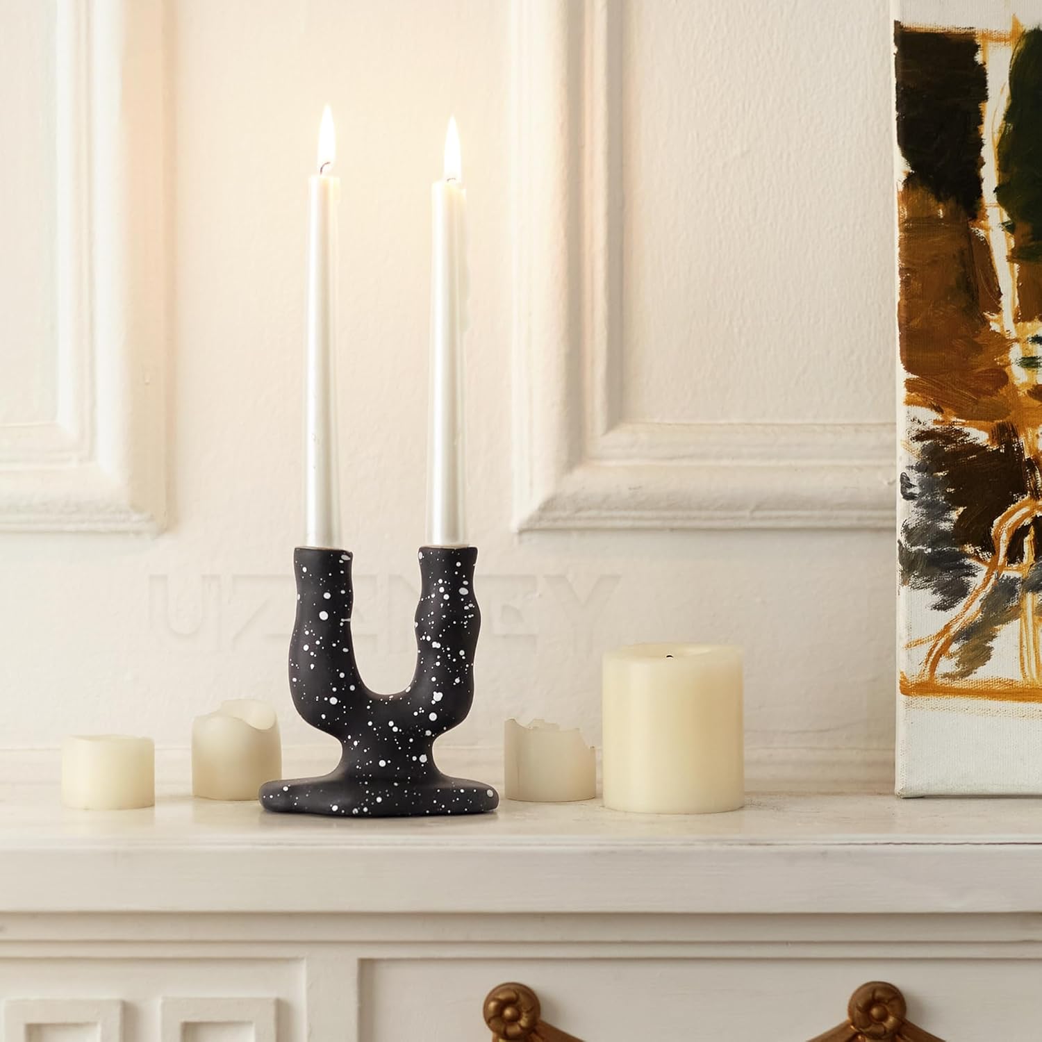 Regalo para ellanovia, portavelas moderno, 5.3 pulgadas de alto, elegante para decoración del hogar, centro de mesa, boda, aniversario, fiesta, negro