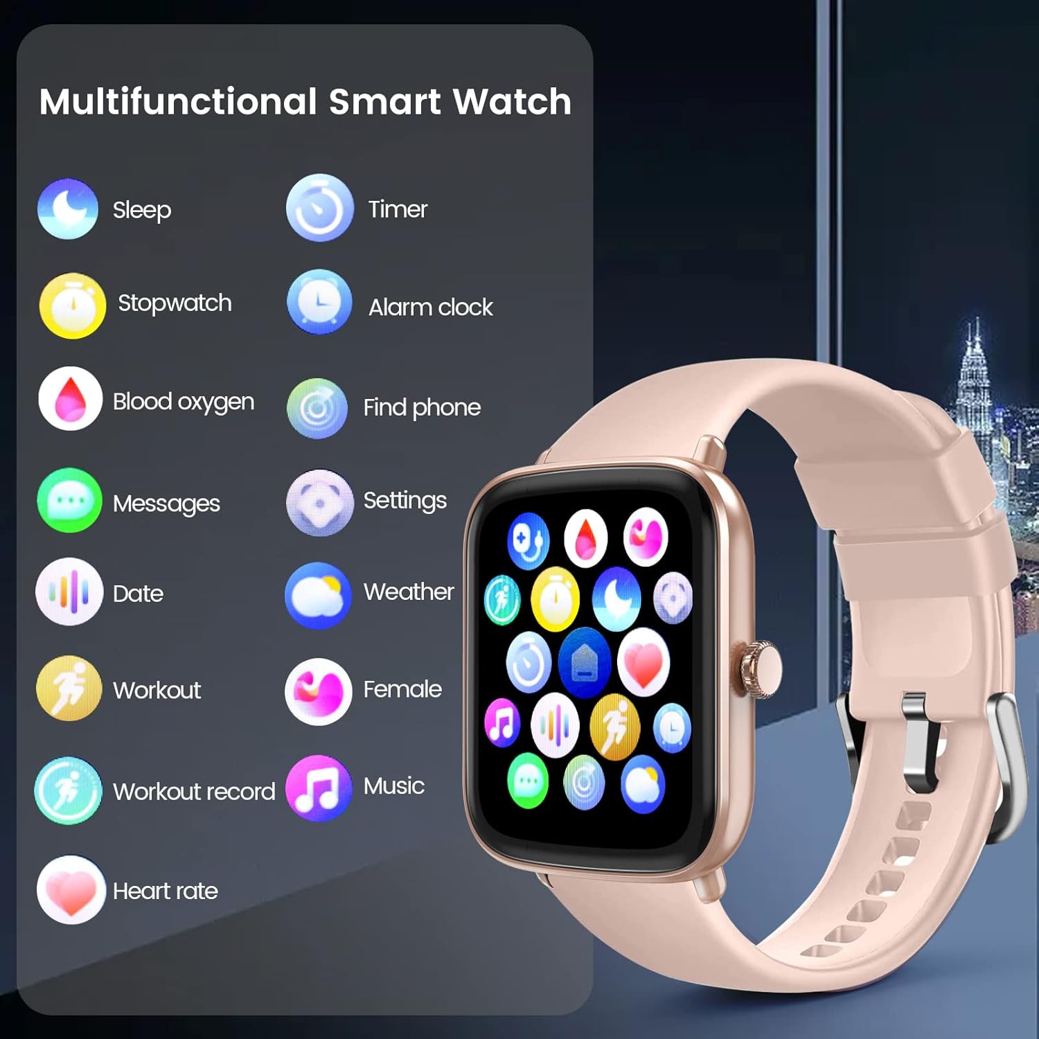 Reloj inteligente, rastreador de actividad física con monitor de sueño de oxígeno en sangre y frecuencia cardíaca, reloj inteligente de pantalla