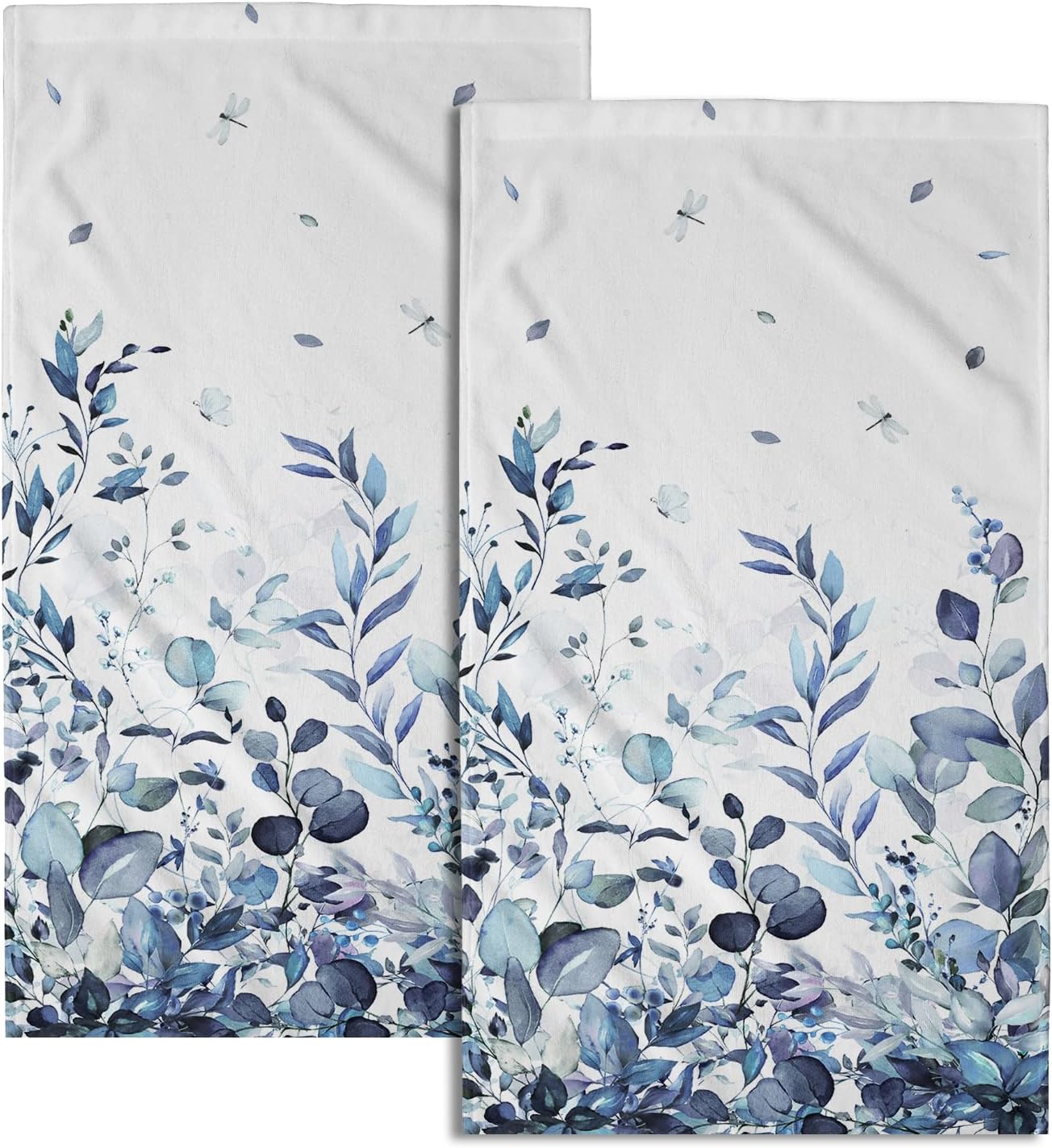 Juego de 2 toallas de mano de hojas de eucalipto azules, toalla facial floral de hojas botánicas de 28 x 14 pulgadas, paños suaves de secado rápido