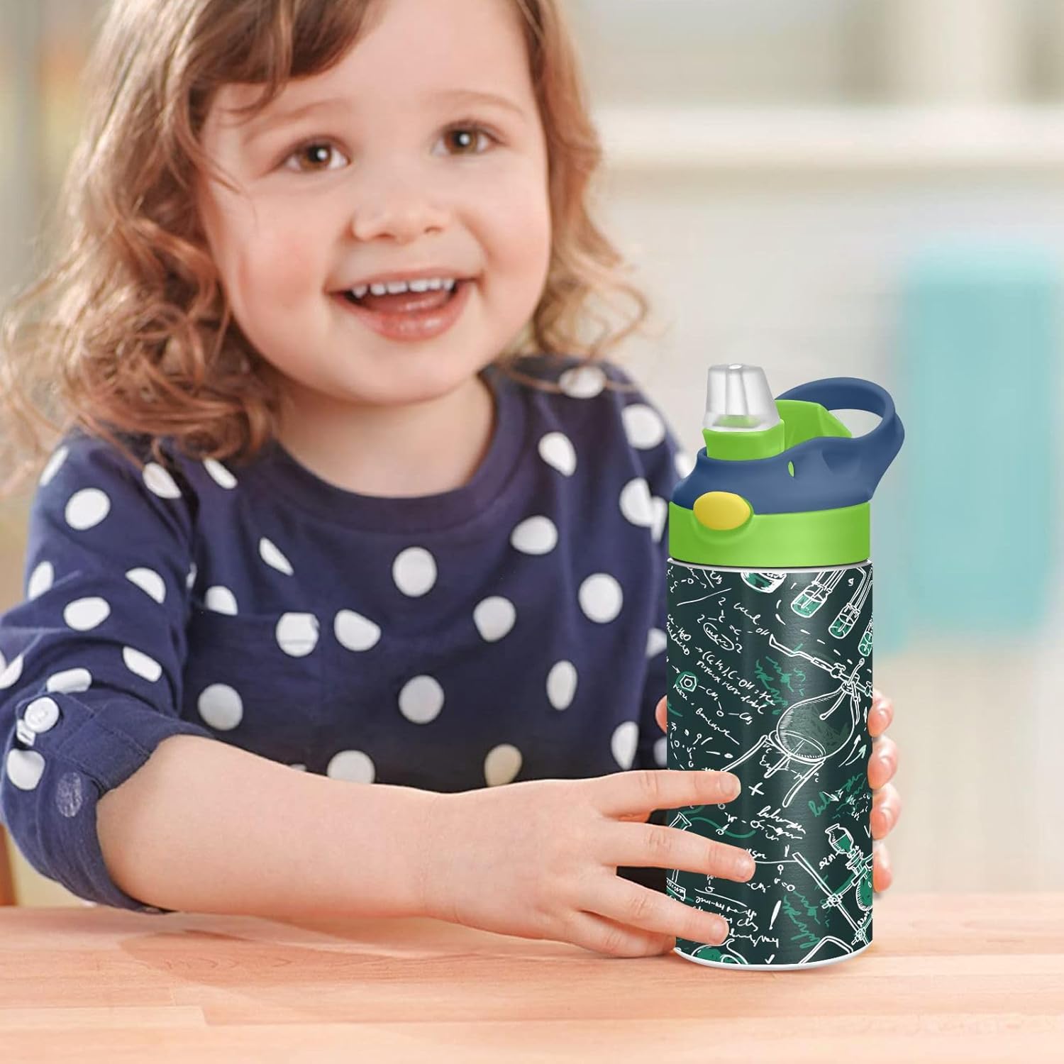 ALAZA Old Chemistry Green – Botella de agua para niños de 12 onzas con pajilla, de acero inoxidable con aislamiento al vacío, vaso para niños y niñas