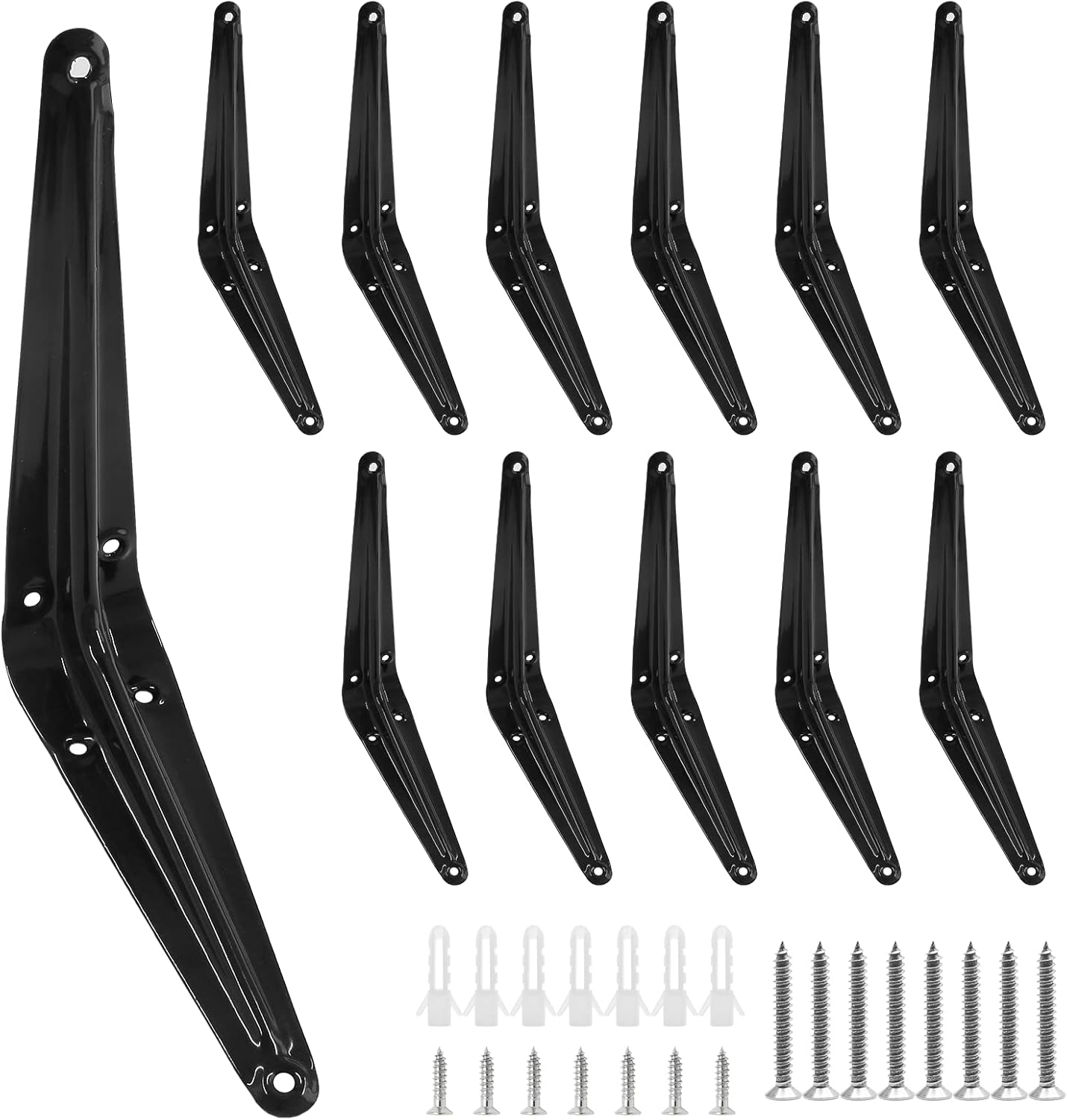 12 soportes de estante negros de 6 x 5 pulgadas, soporte de estante flotante, soportes en L resistentes, soporte de soporte de metal de hierro con