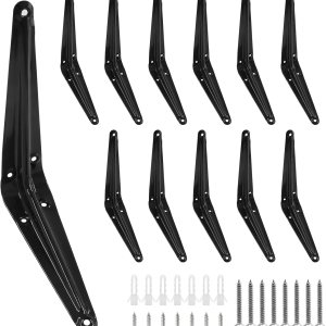 12 soportes de estante negros de 6 x 5 pulgadas, soporte de estante flotante, soportes en L resistentes, soporte de soporte de metal de hierro con 12 soportes de estante negros de 6 x 5 pulgadas, soporte de estante flotante, soportes en L resistentes, soporte de soporte de metal de hierro con